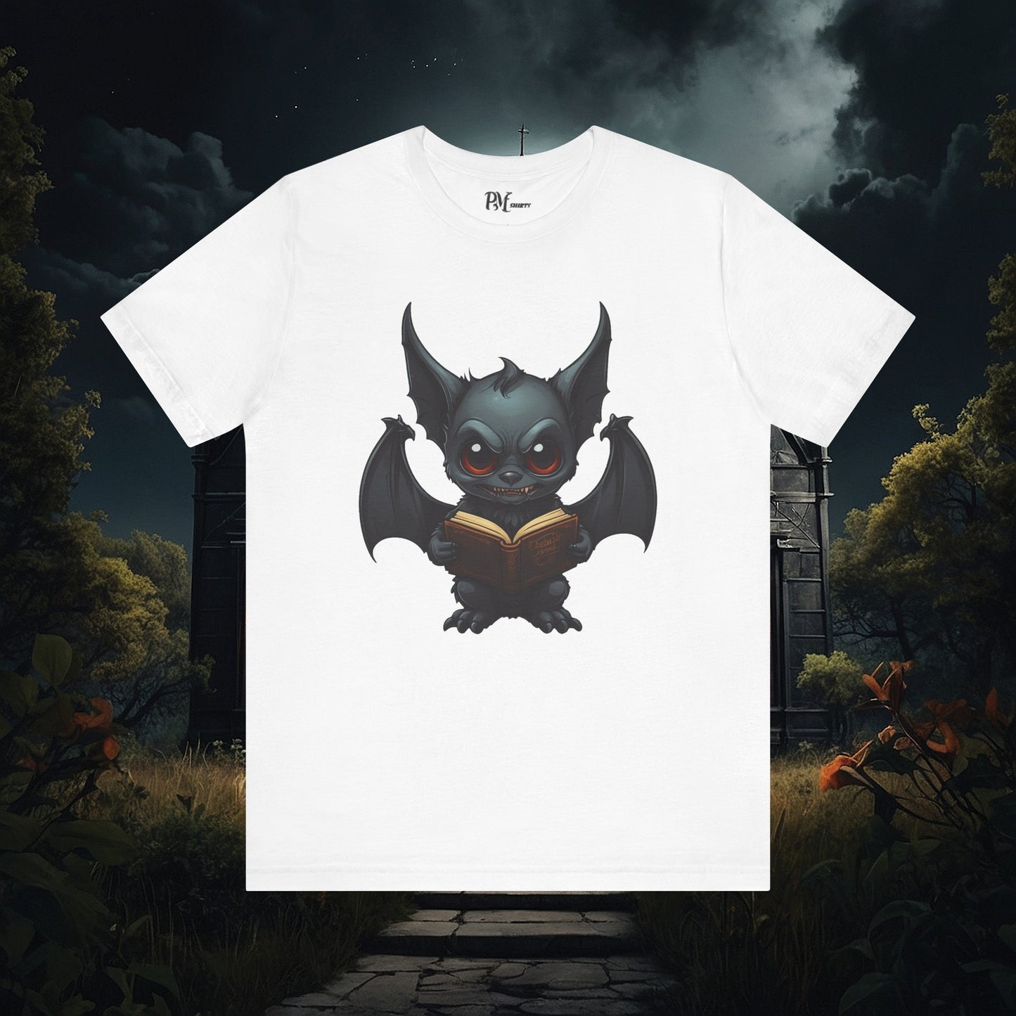 Gothic Bat Reading T-Shirt (Bella Canvas 3001)