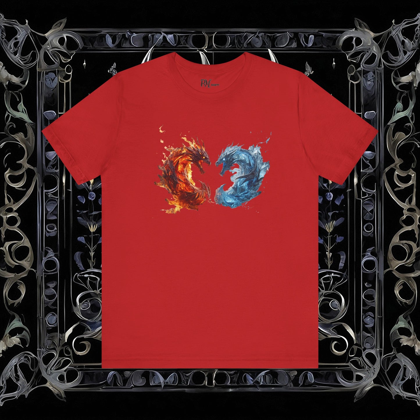 Gothic Fire and Ice Dragons Graphic T-shirt | Dark Fantasy Tee (Bella Canvas 3001)