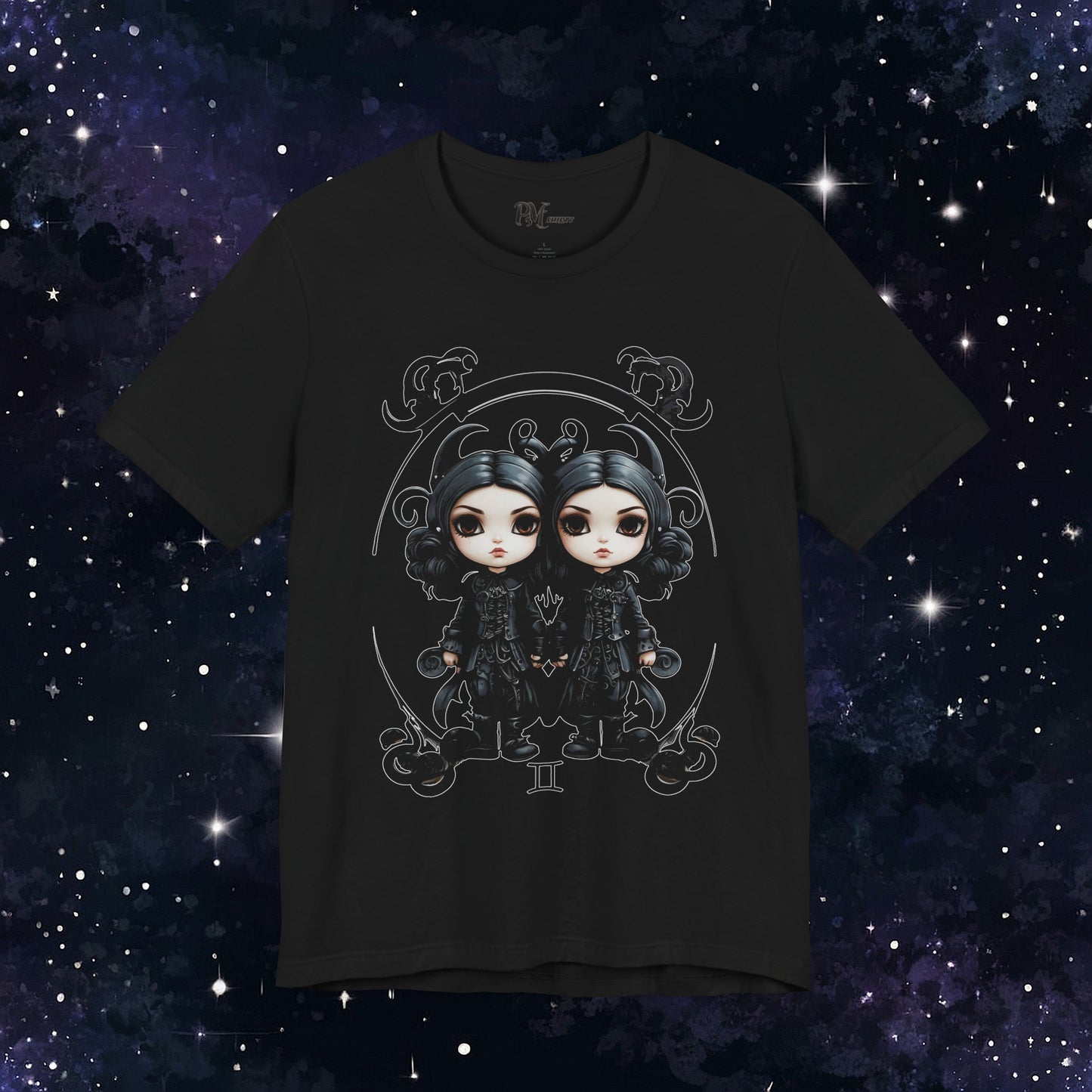 Gothic Gemini Zodiac T-Shirt: Dark Style Graphic Tee (Bella Canvas 3001)