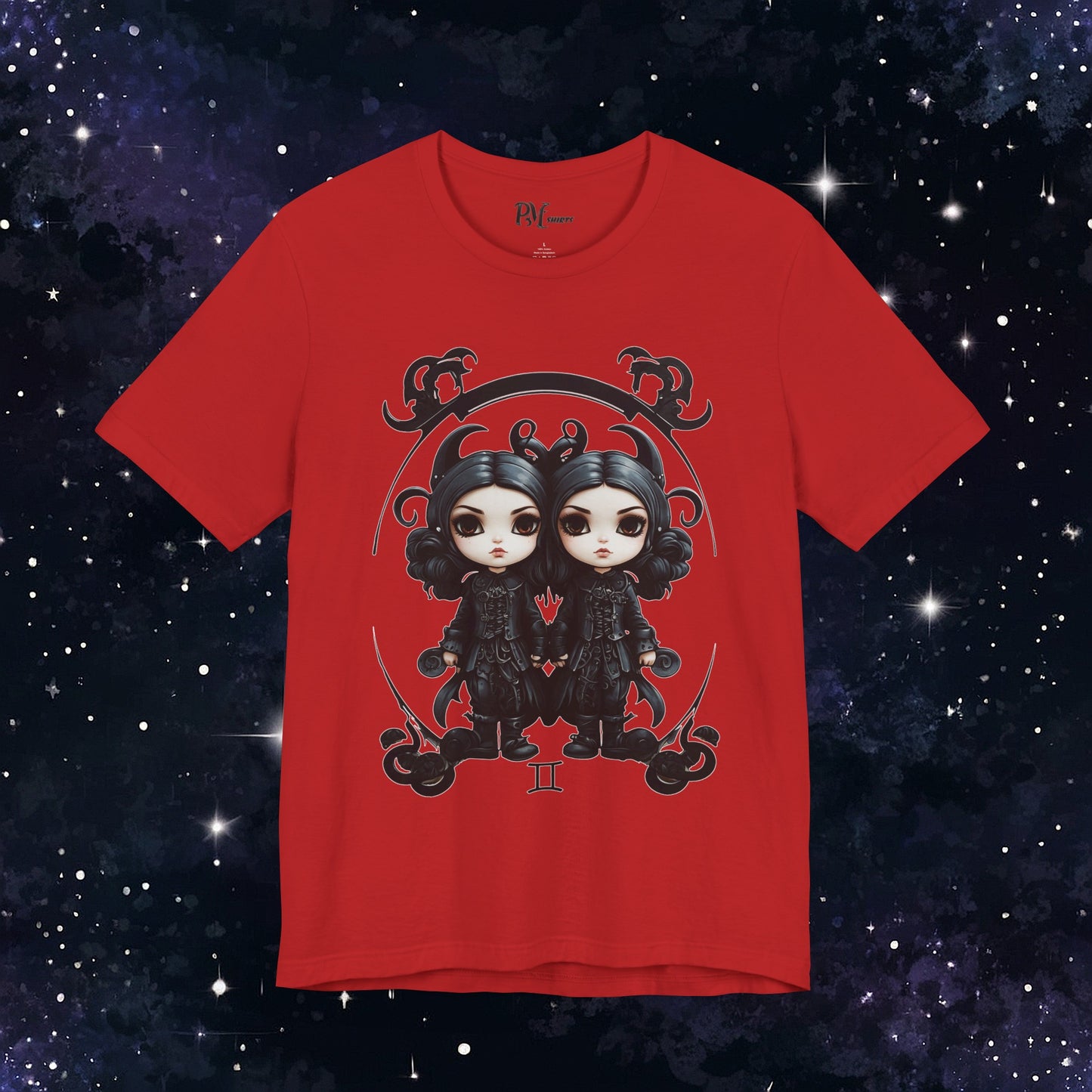 Gothic Gemini Zodiac T-Shirt: Dark Style Graphic Tee (Bella Canvas 3001)