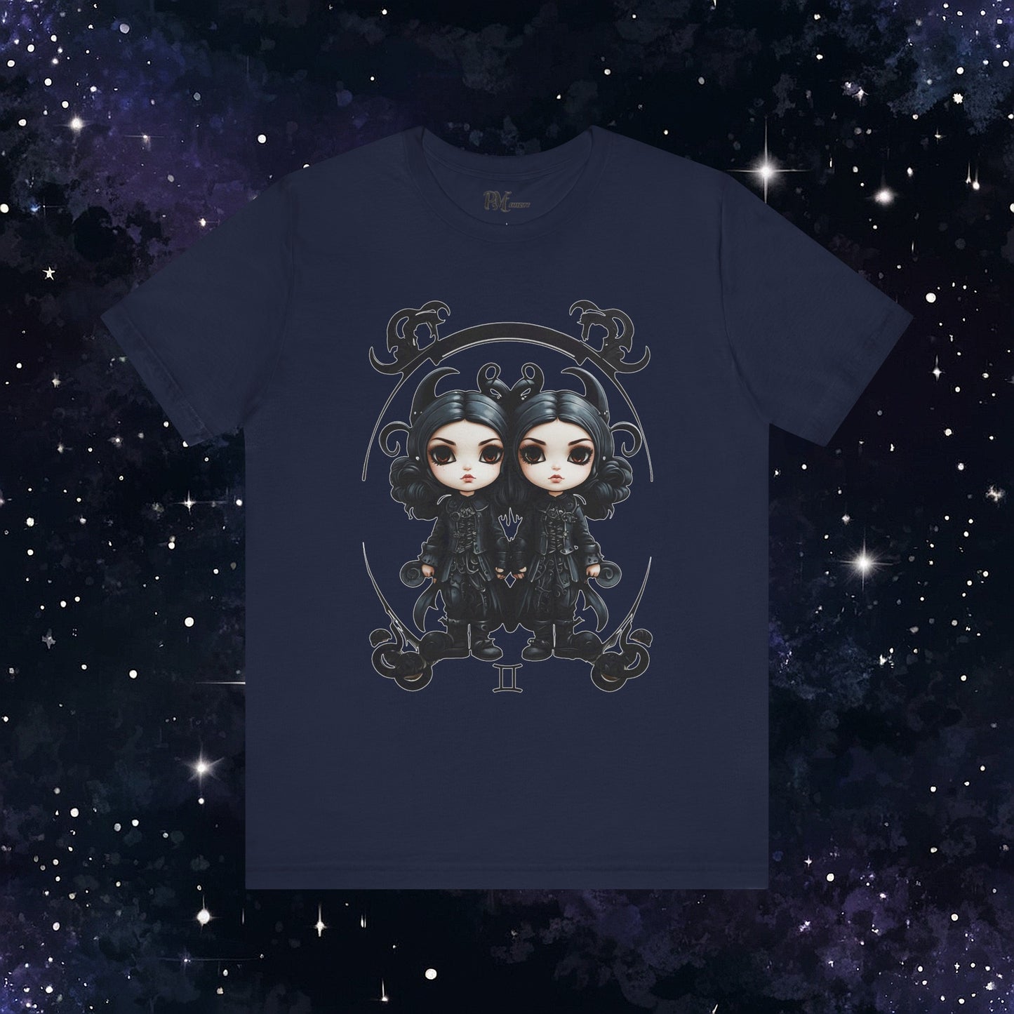 Gothic Gemini Zodiac T-Shirt: Dark Style Graphic Tee (Bella Canvas 3001)