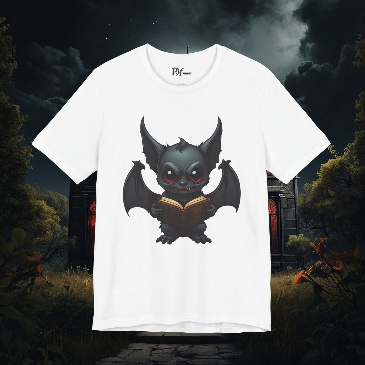Gothic Bat Reading T-Shirt (Bella Canvas 3001)