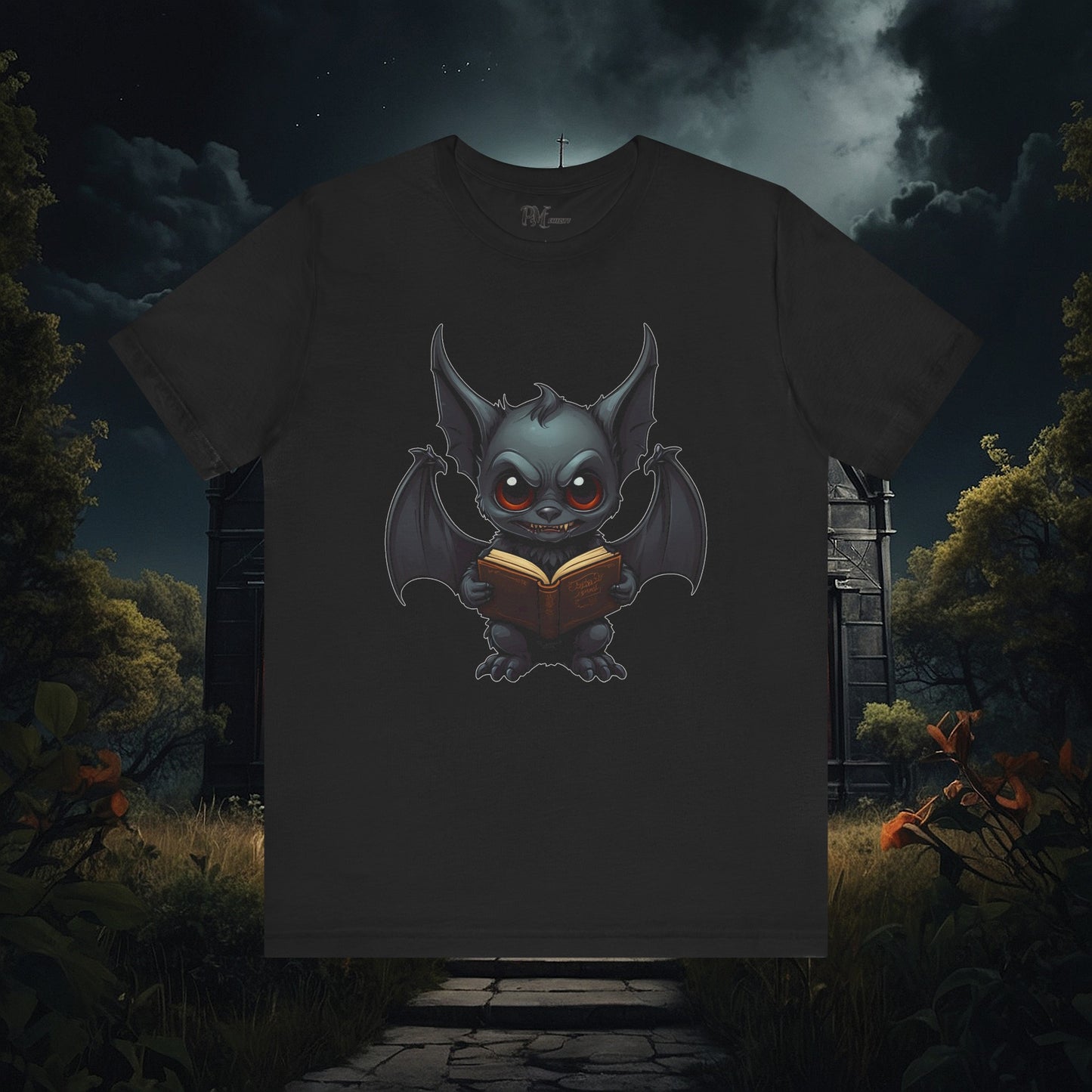 Gothic Bat Reading T-Shirt (Bella Canvas 3001)