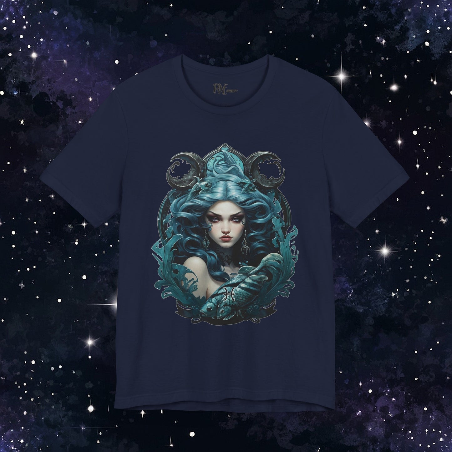 Gothic Pisces Zodiac T-Shirt: Dark Style Graphic Tee (Bella Canvas 3001)