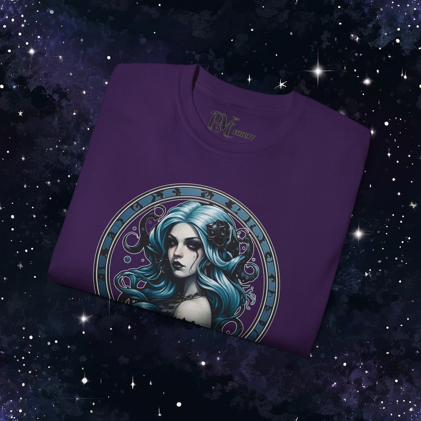 Gothic Aquarius Zodiac T-Shirt: Dark Style Graphic Tee (Gildan 2000)