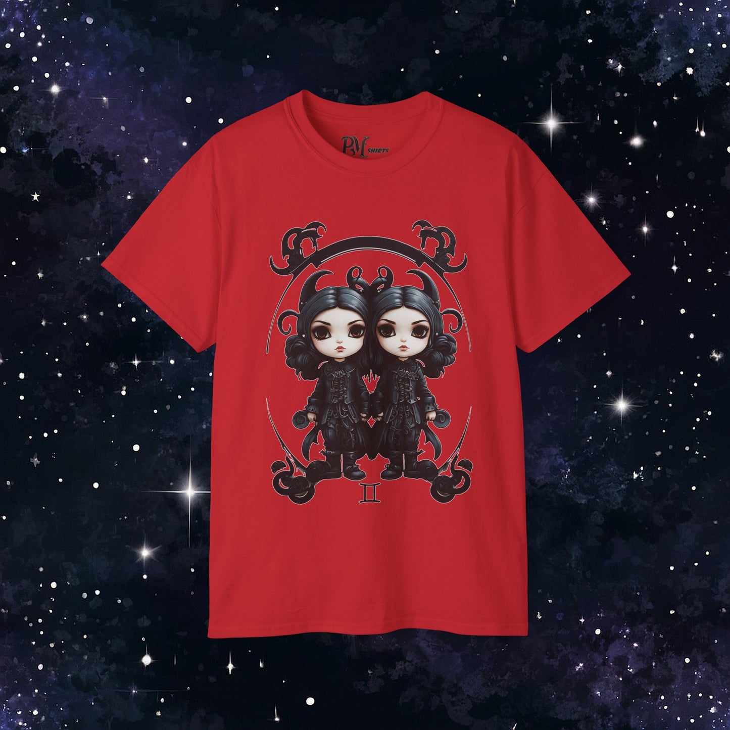Gothic Gemini Zodiac T-Shirt: Dark Style Graphic Tee (Gildan 2000)