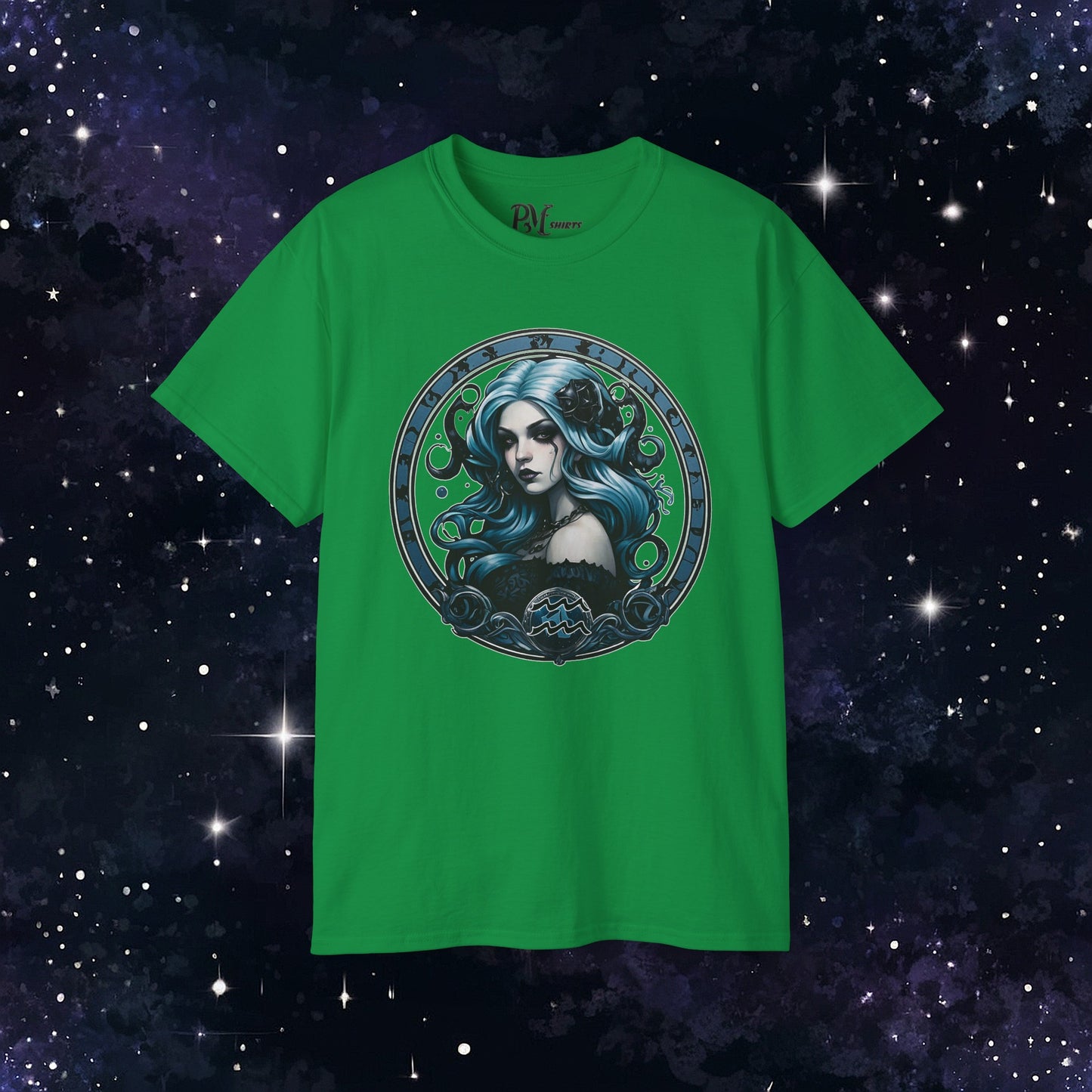 Gothic Aquarius Zodiac T-Shirt: Dark Style Graphic Tee (Gildan 2000)