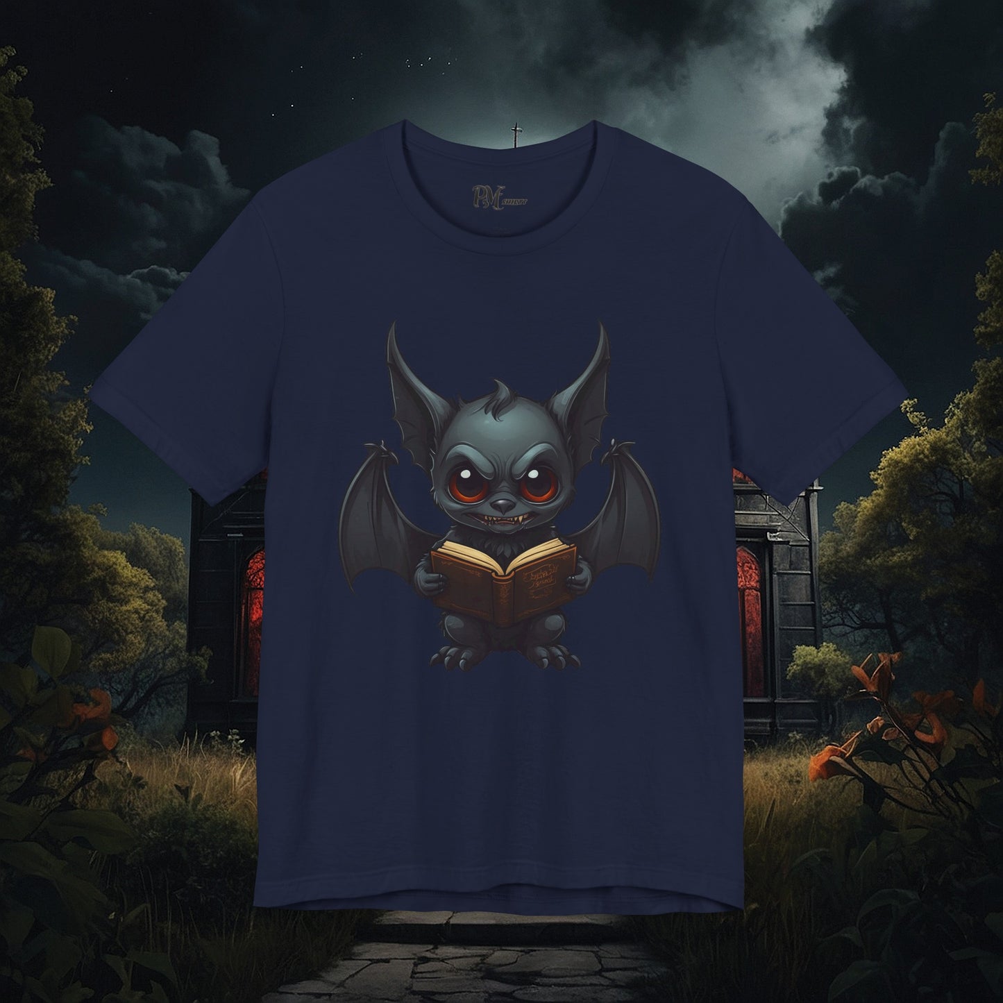 Gothic Bat Reading T-Shirt (Bella Canvas 3001)