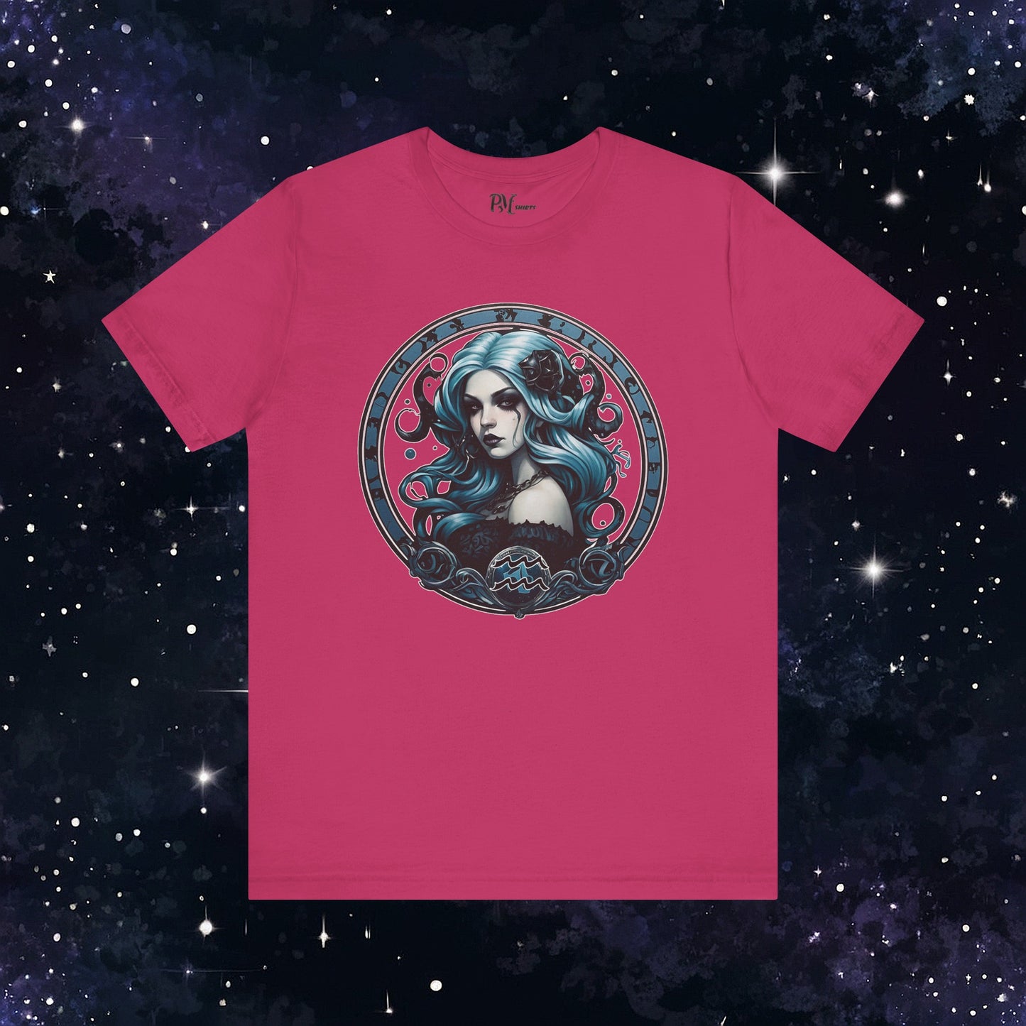 Gothic Aquarius Zodiac T-Shirt: Dark Style Graphic Tee (Bella Canvas 3001)