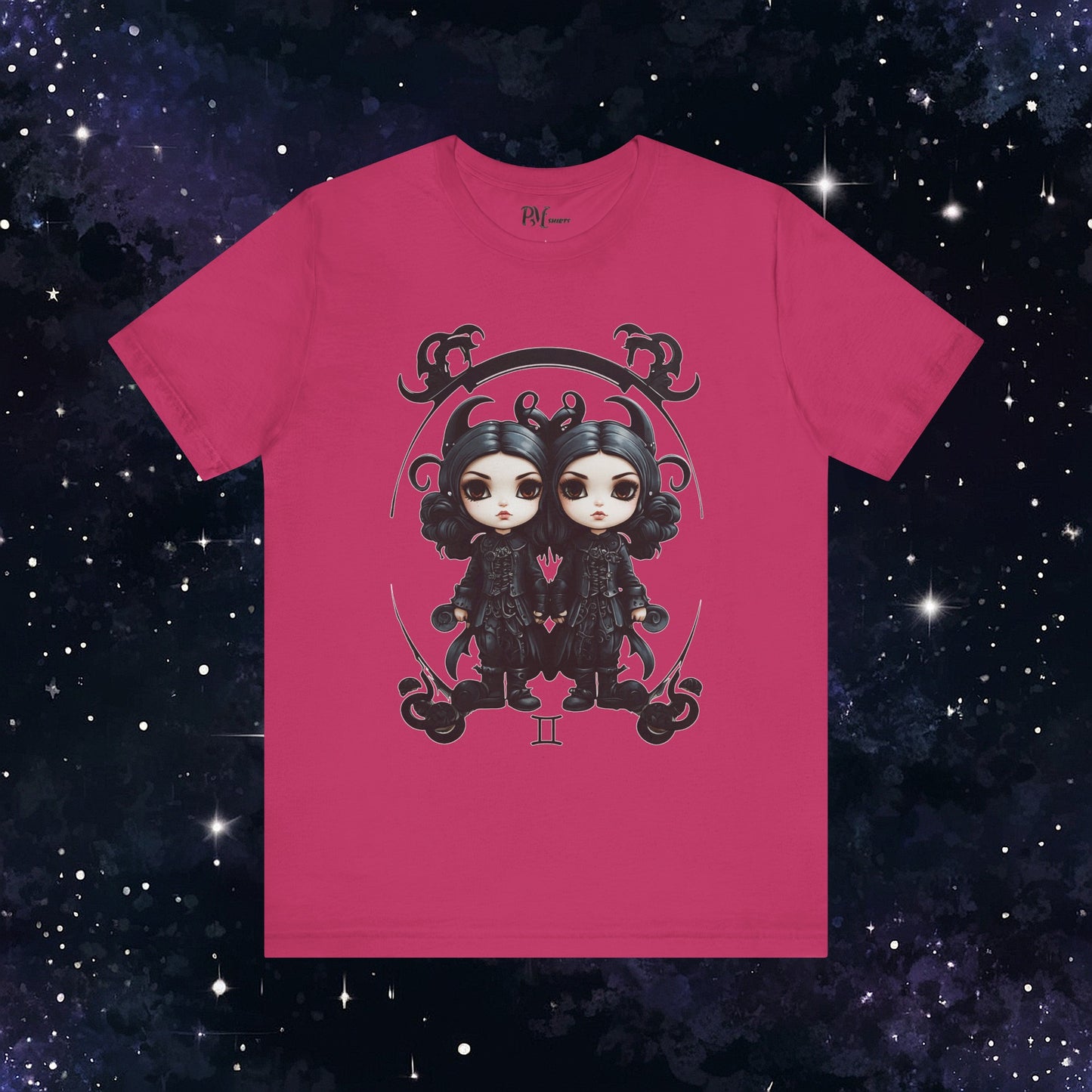Gothic Gemini Zodiac T-Shirt: Dark Style Graphic Tee (Bella Canvas 3001)