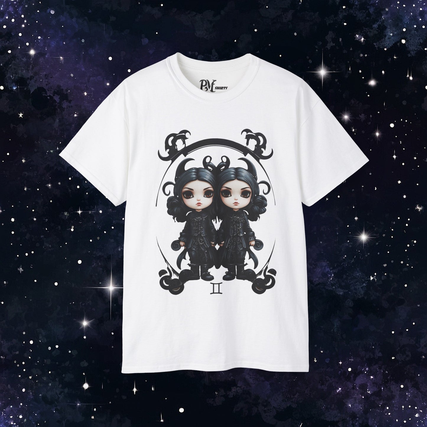 Gothic Gemini Zodiac T-Shirt: Dark Style Graphic Tee (Gildan 2000)