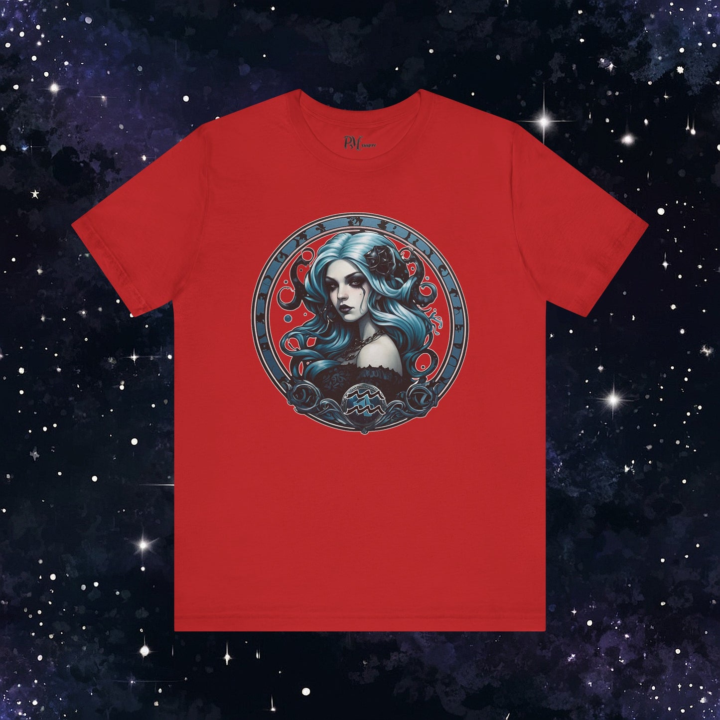 Gothic Aquarius Zodiac T-Shirt: Dark Style Graphic Tee (Bella Canvas 3001)
