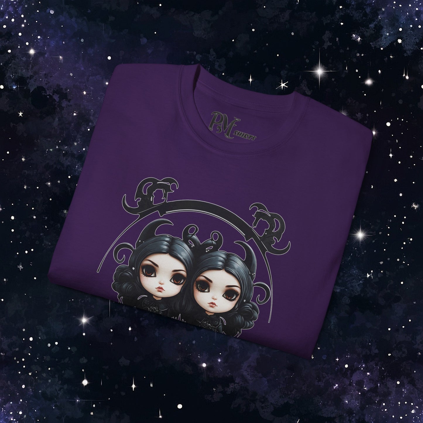 Gothic Gemini Zodiac T-Shirt: Dark Style Graphic Tee (Gildan 2000)