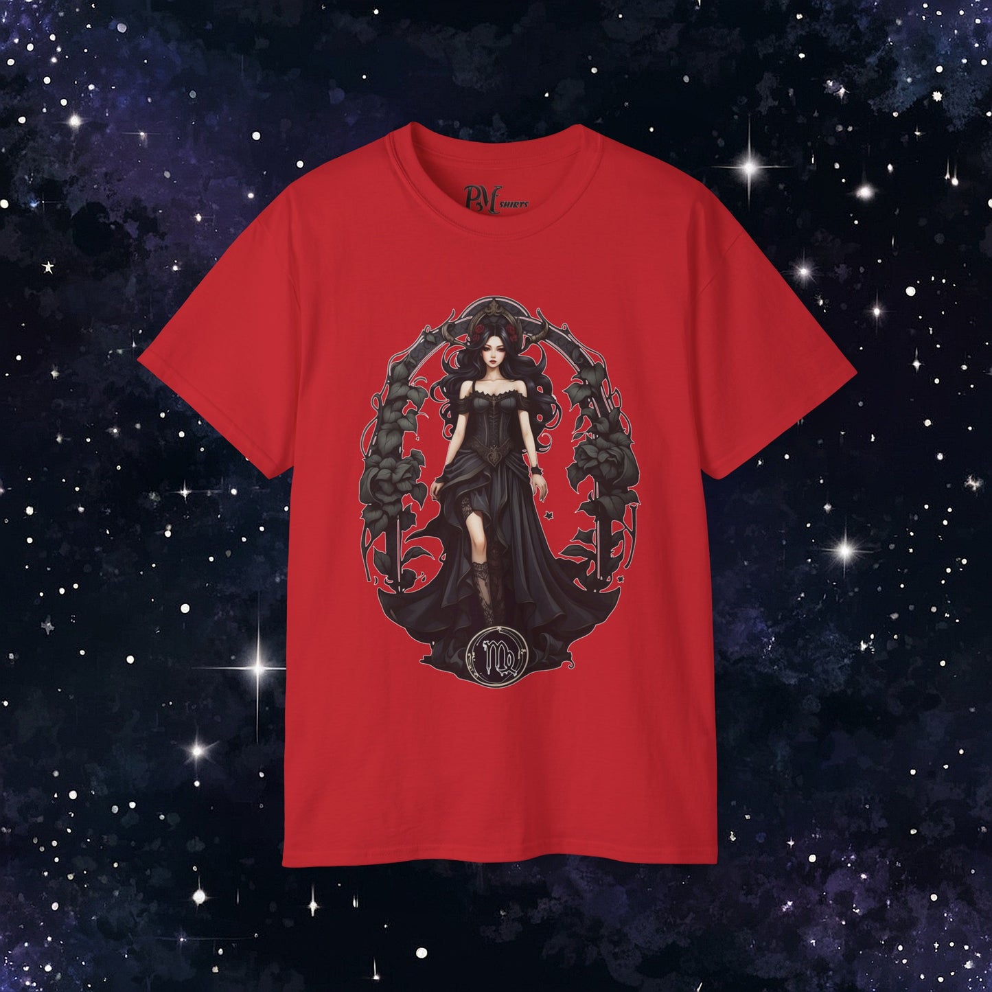 Gothic Virgo Zodiac T-Shirt: Dark Style Graphic Tee (Gildan 2000)