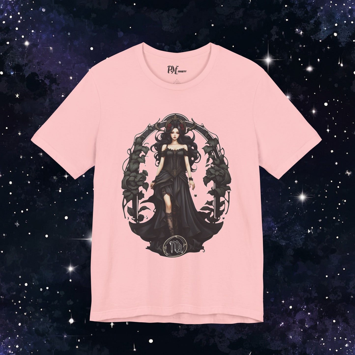 Gothic Virgo Zodiac T-Shirt: Dark Style Graphic Tee (Bella Canvas 3001)