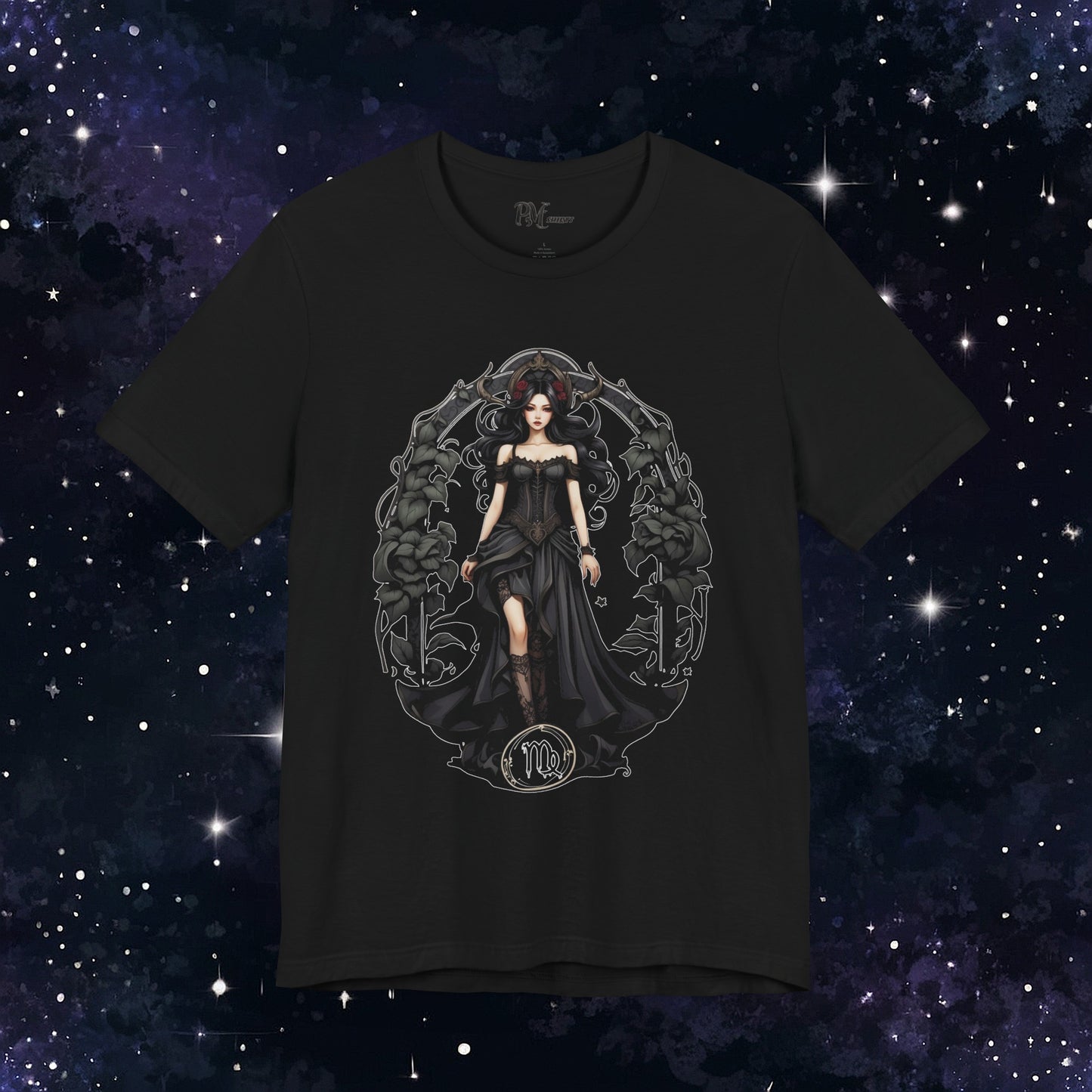 Gothic Virgo Zodiac T-Shirt: Dark Style Graphic Tee (Bella Canvas 3001)