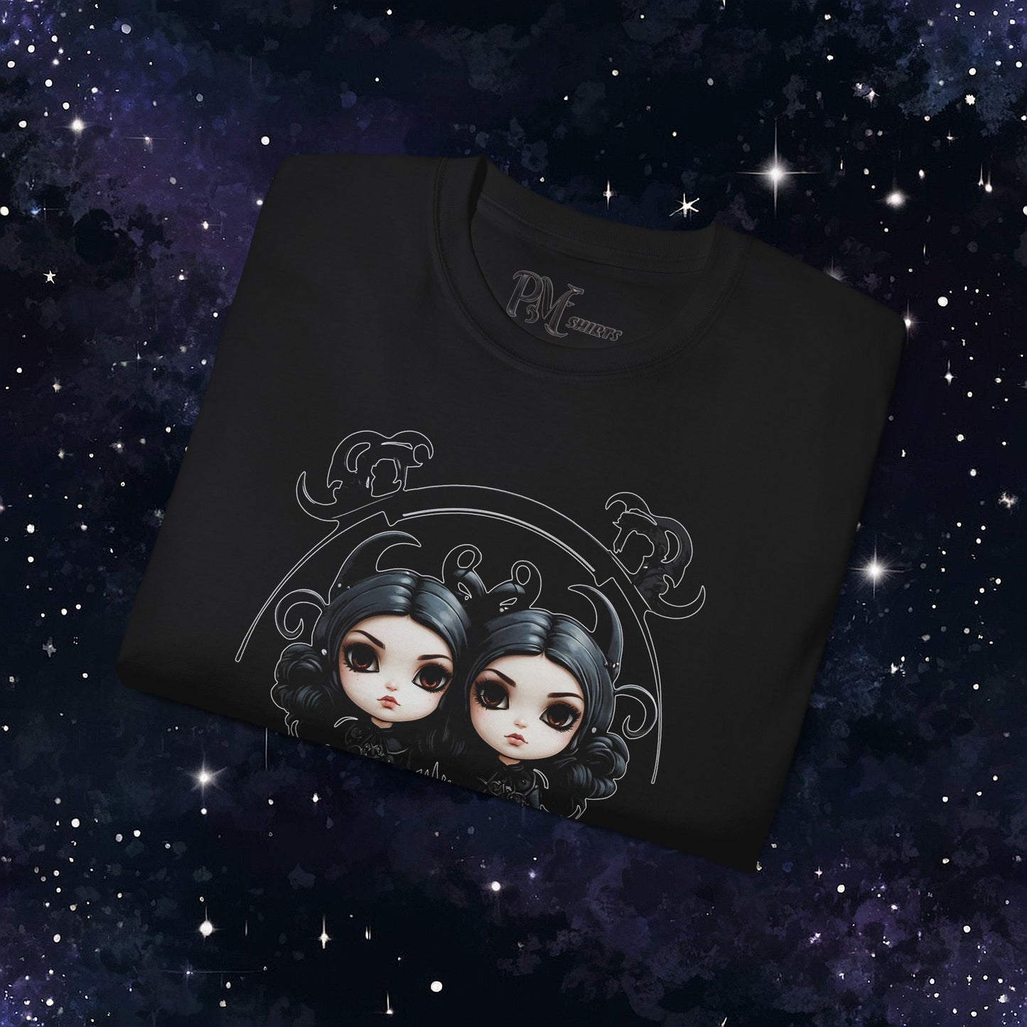 Gothic Gemini Zodiac T-Shirt: Dark Style Graphic Tee (Gildan 2000)