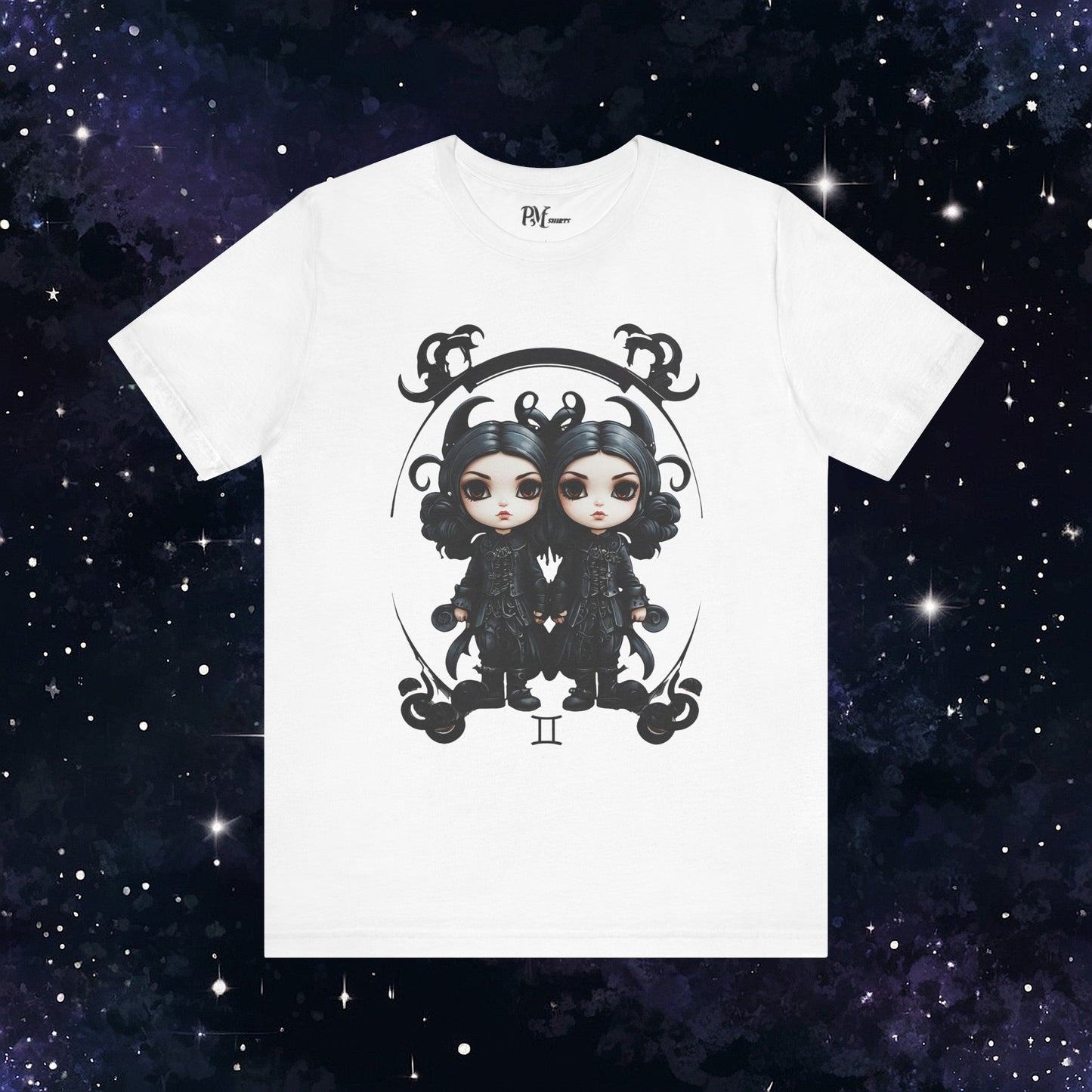 Gothic Gemini Zodiac T-Shirt: Dark Style Graphic Tee (Bella Canvas 3001)