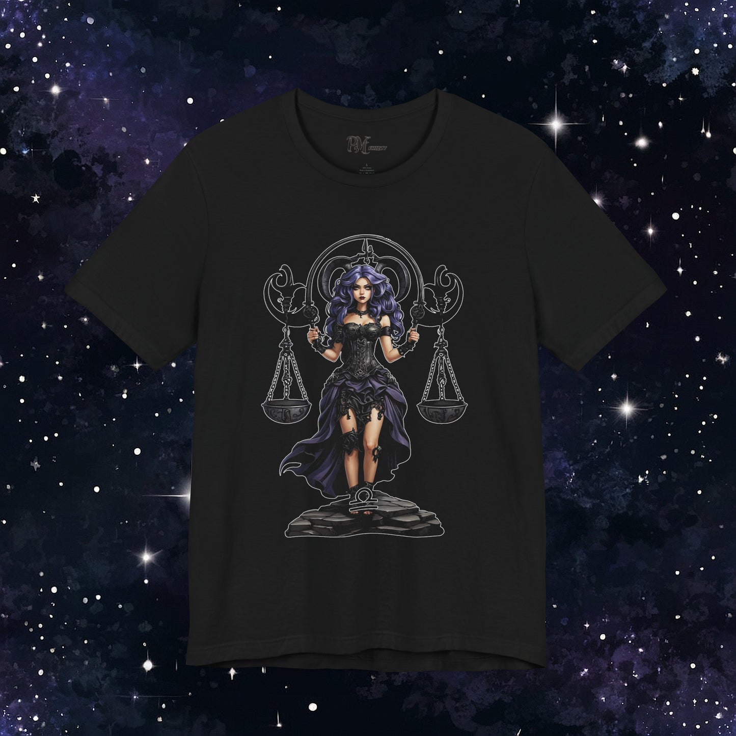 Gothic Libra Zodiac T-Shirt: Dark Style Graphic Tee (Bella Canvas 3001)