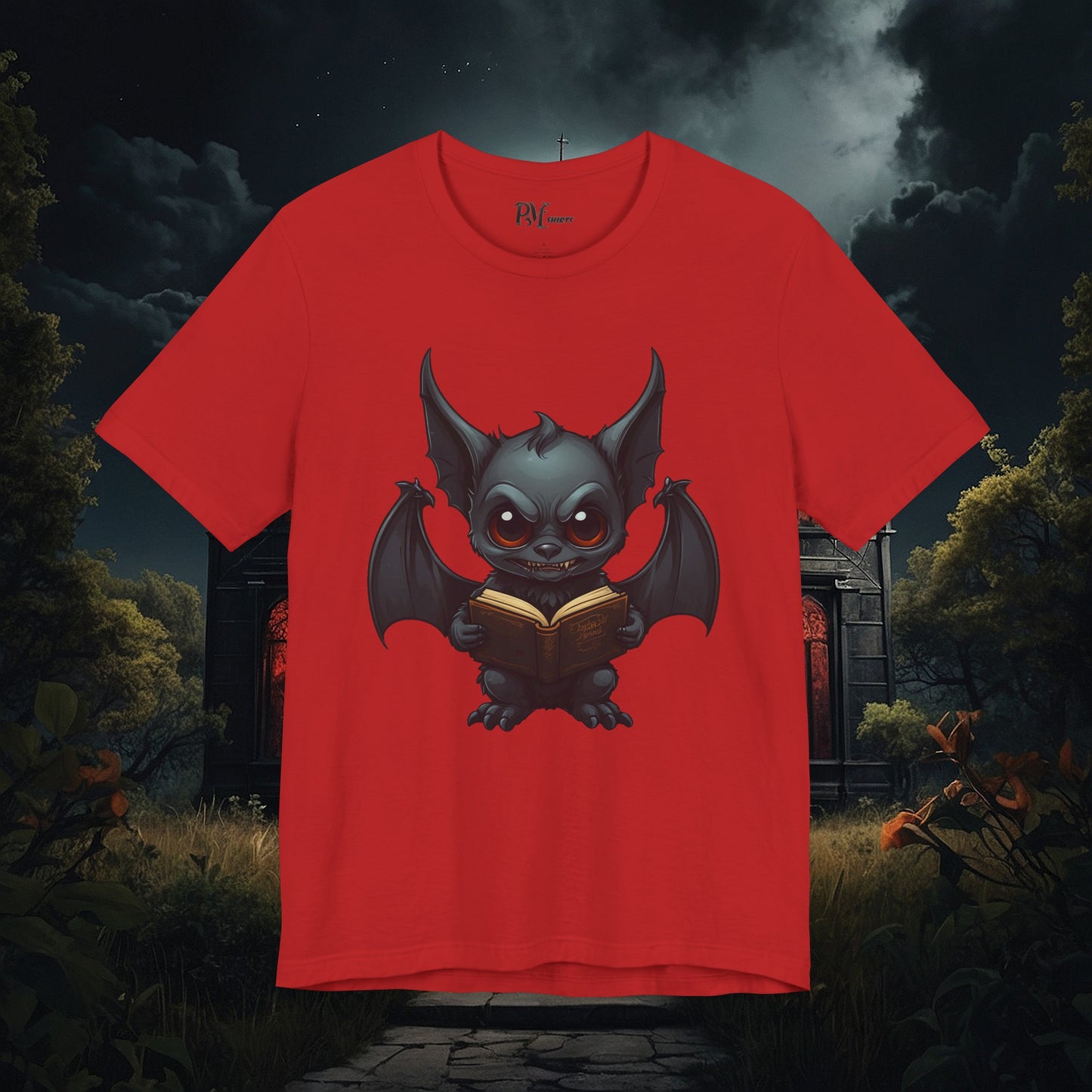 Gothic Bat Reading T-Shirt (Bella Canvas 3001)