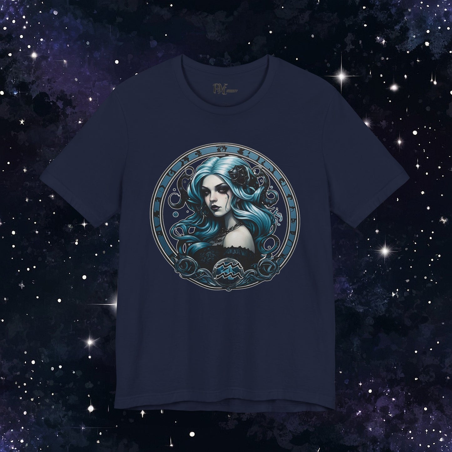 Gothic Aquarius Zodiac T-Shirt: Dark Style Graphic Tee (Bella Canvas 3001)