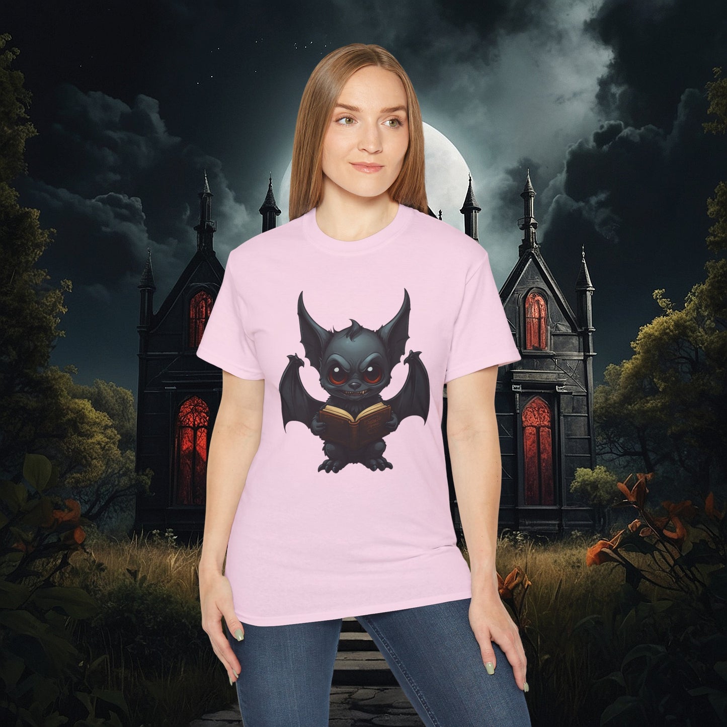 Gothic Bat Reading T-Shirt (Gildan 2000)