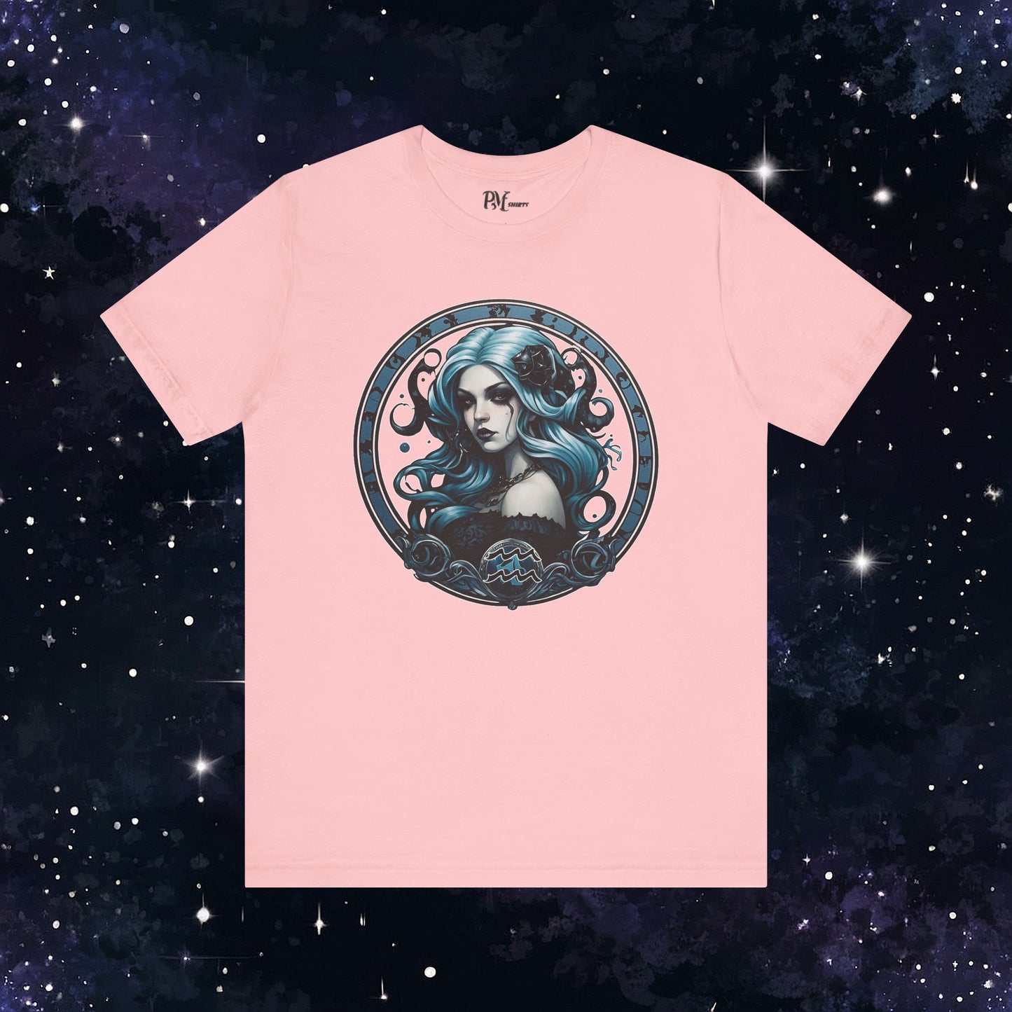 Gothic Aquarius Zodiac T-Shirt: Dark Style Graphic Tee (Bella Canvas 3001)