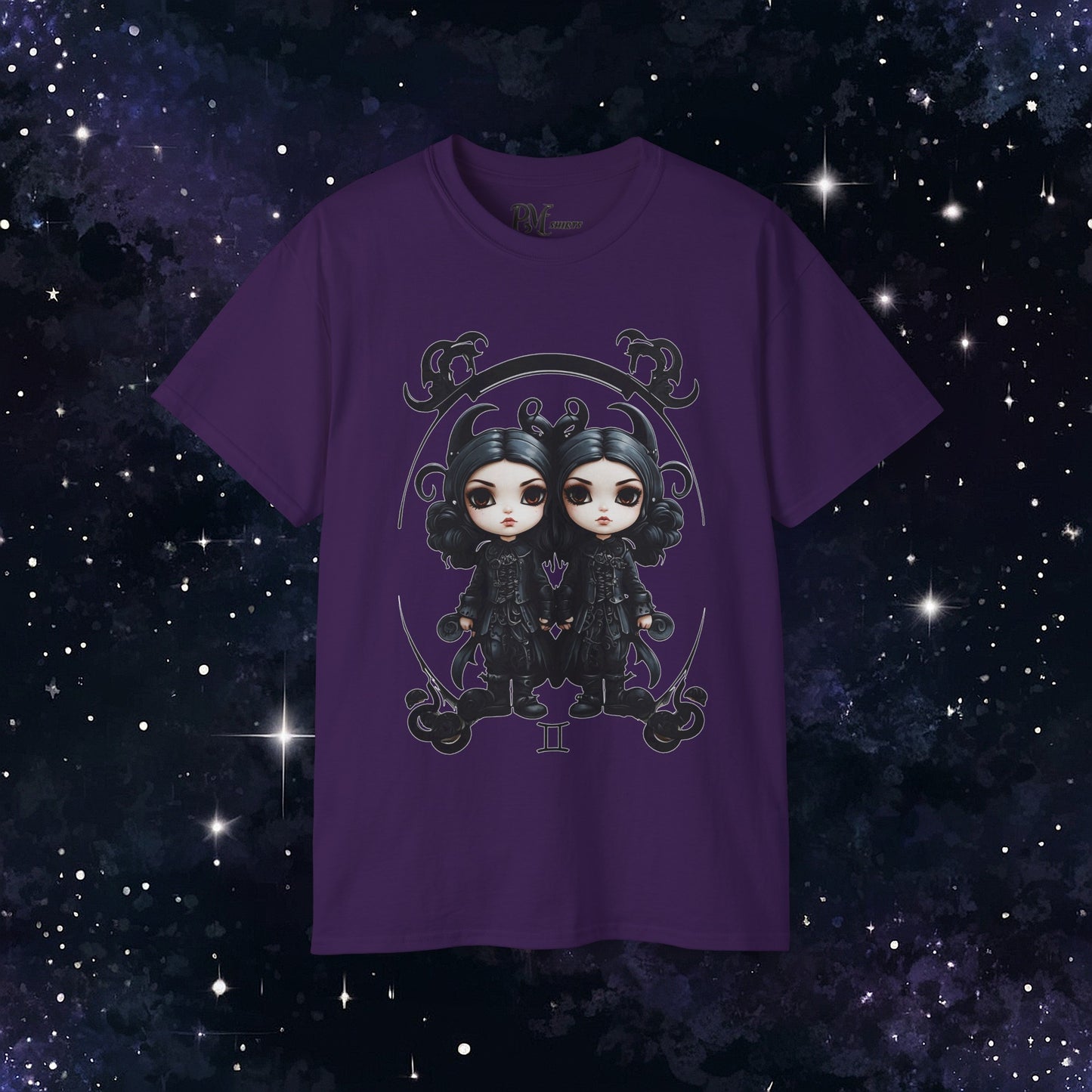 Gothic Gemini Zodiac T-Shirt: Dark Style Graphic Tee (Gildan 2000)
