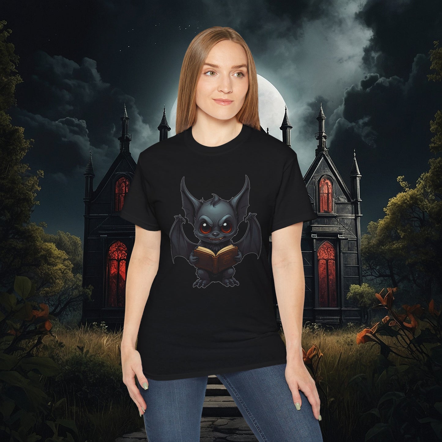 Gothic Bat Reading T-Shirt (Gildan 2000)
