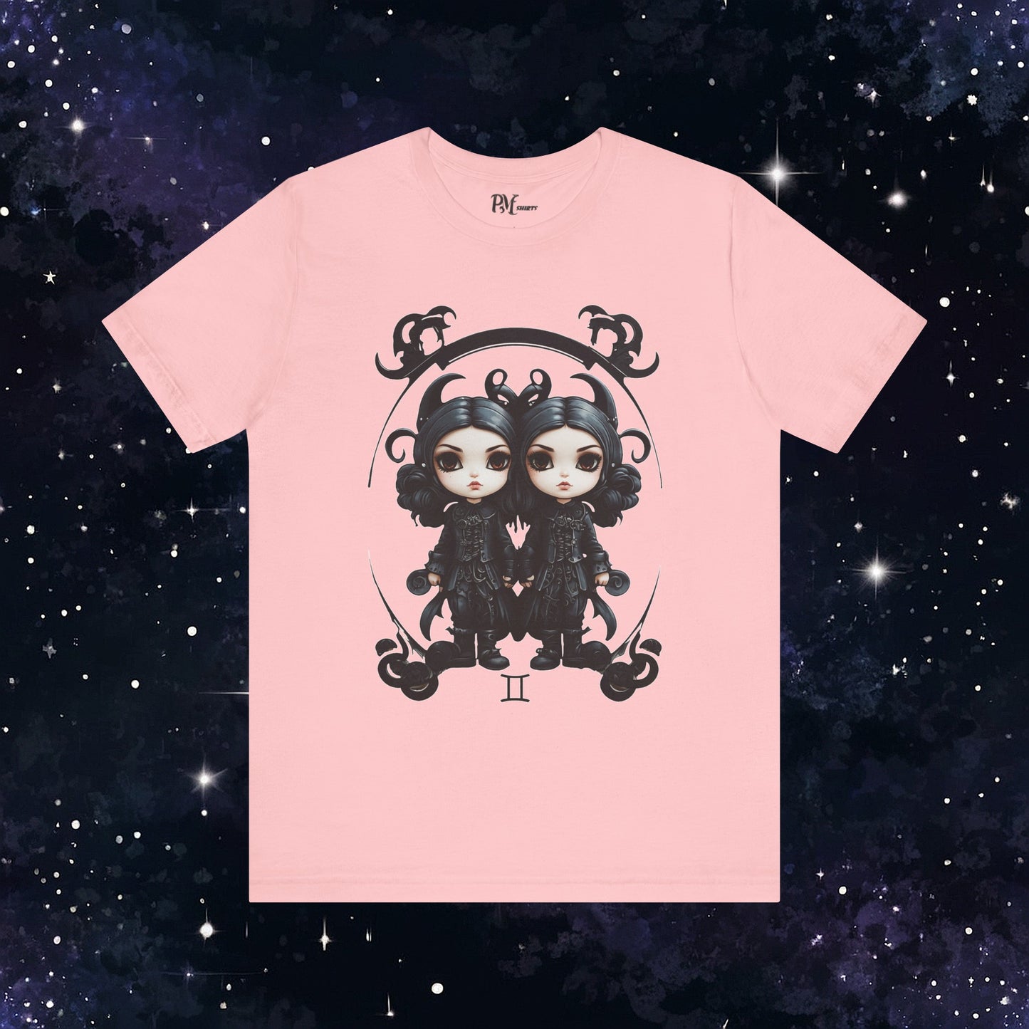 Gothic Gemini Zodiac T-Shirt: Dark Style Graphic Tee (Bella Canvas 3001)