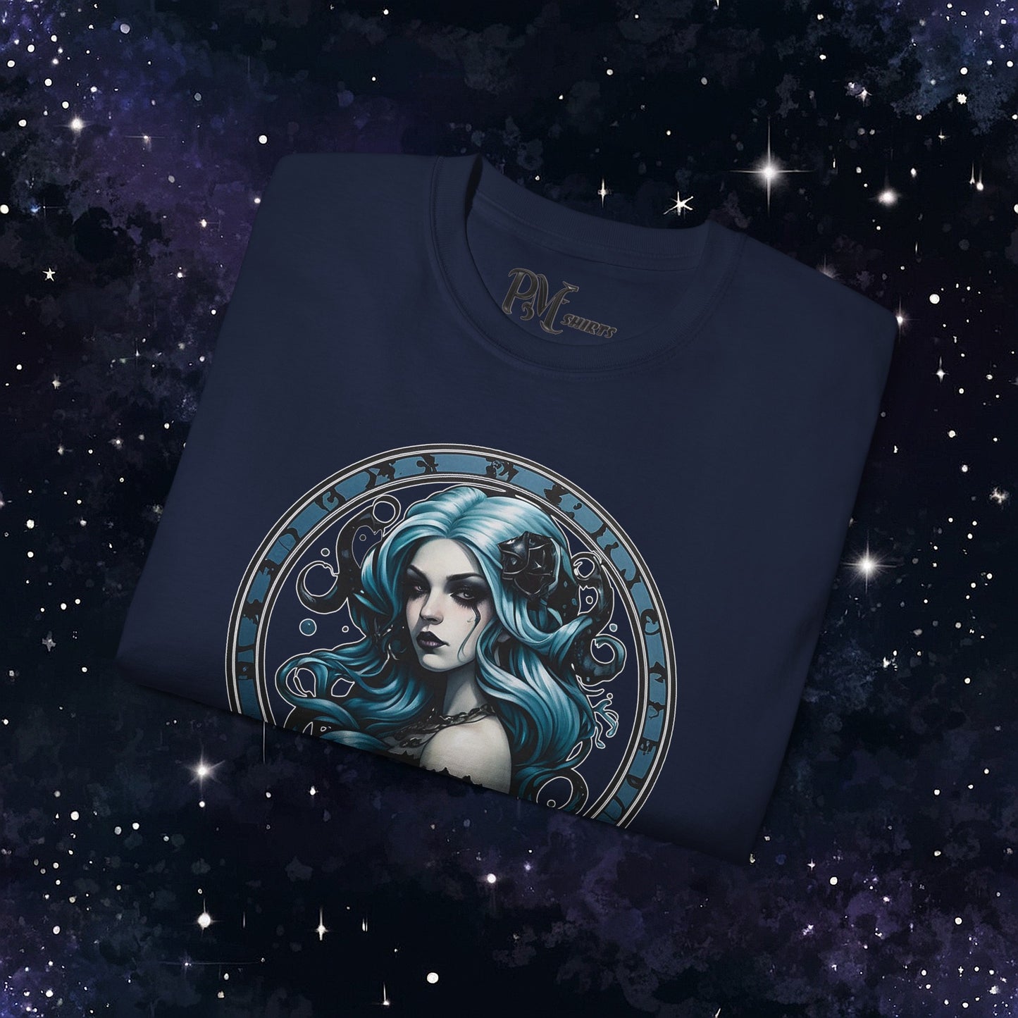 Gothic Aquarius Zodiac T-Shirt: Dark Style Graphic Tee (Gildan 2000)