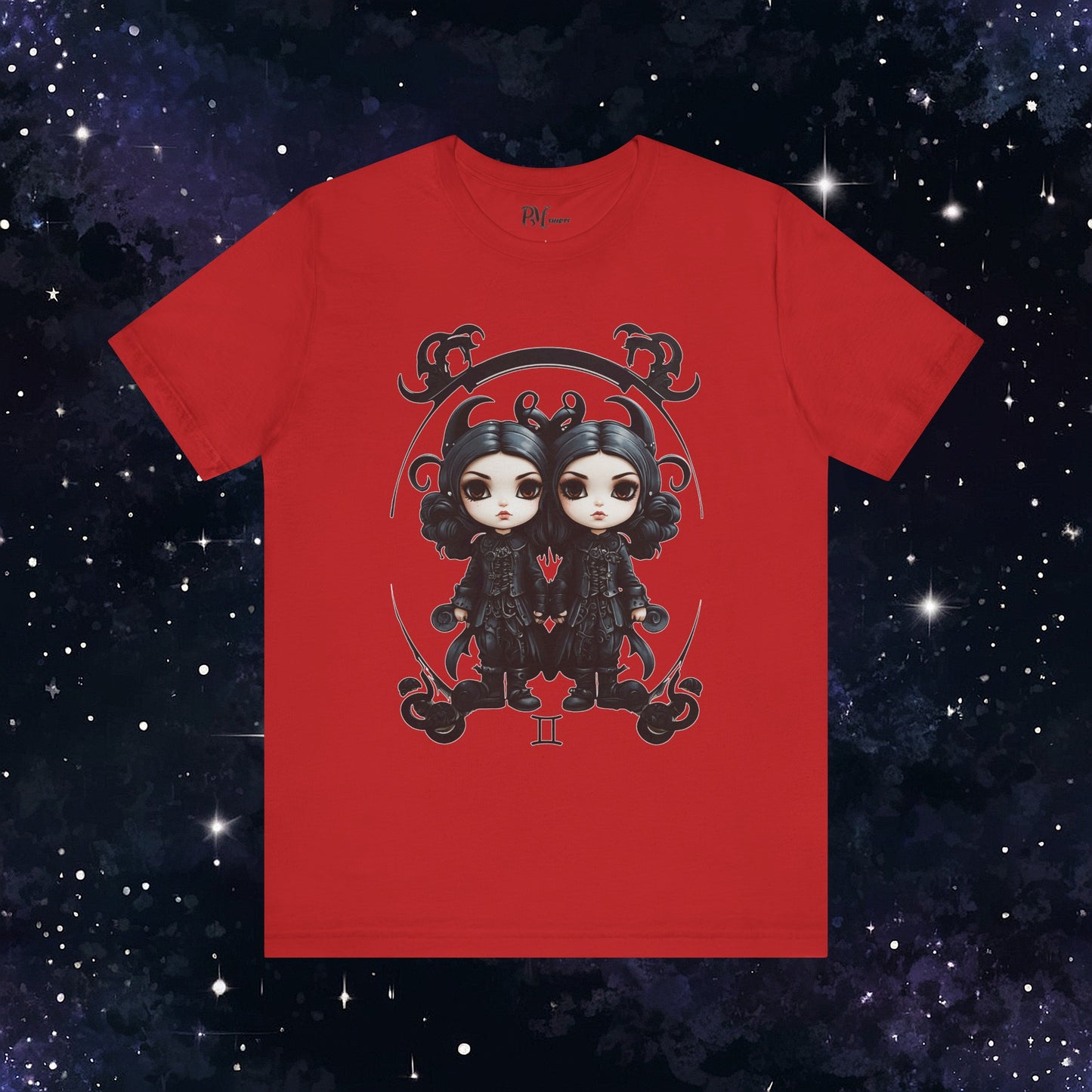 Gothic Gemini Zodiac T-Shirt: Dark Style Graphic Tee (Bella Canvas 3001)