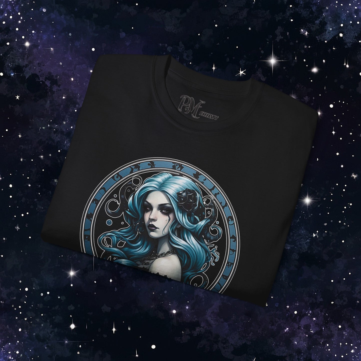 Gothic Aquarius Zodiac T-Shirt: Dark Style Graphic Tee (Gildan 2000)