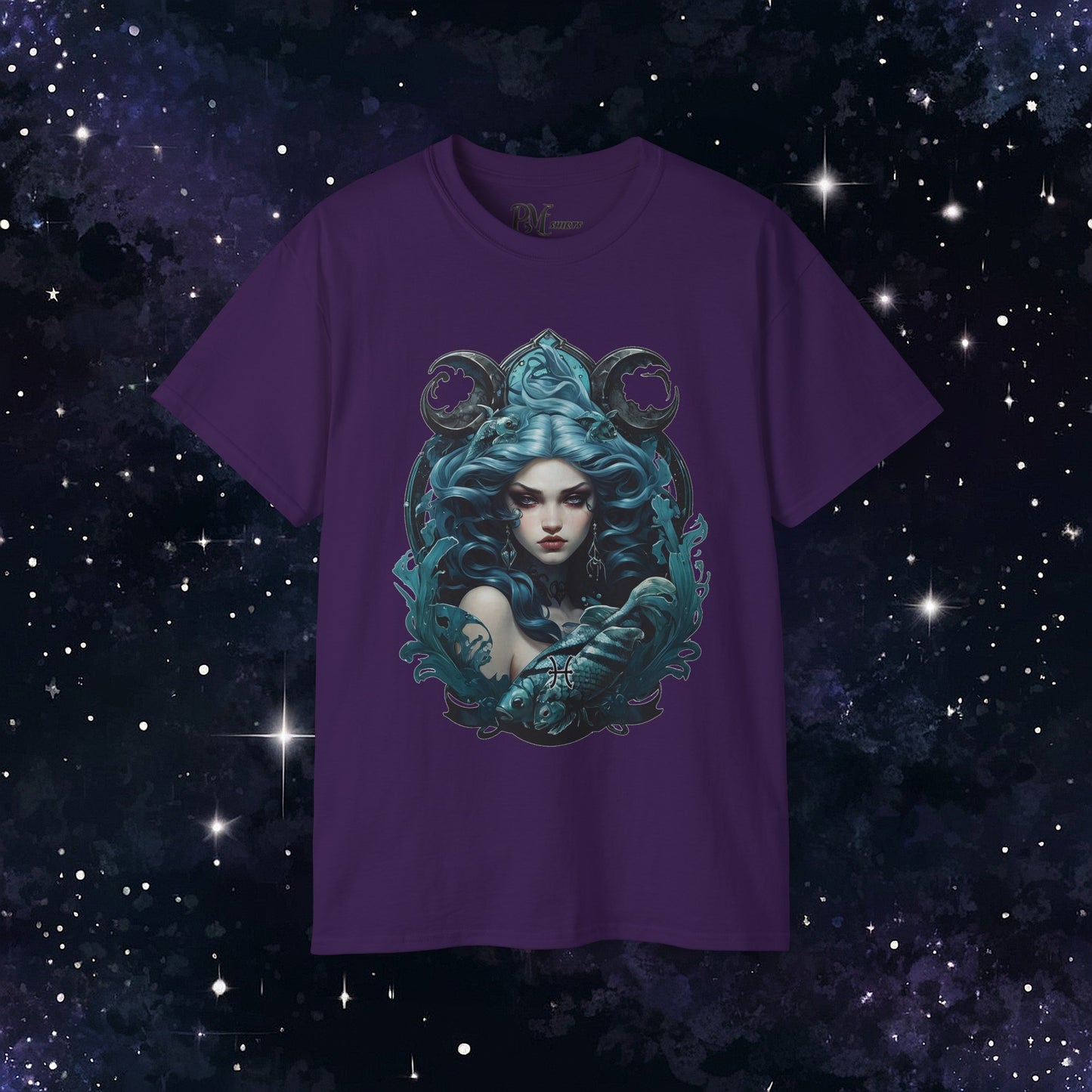 Gothic Pisces Zodiac T-Shirt: Dark Style Graphic Tee (Gildan 2000)