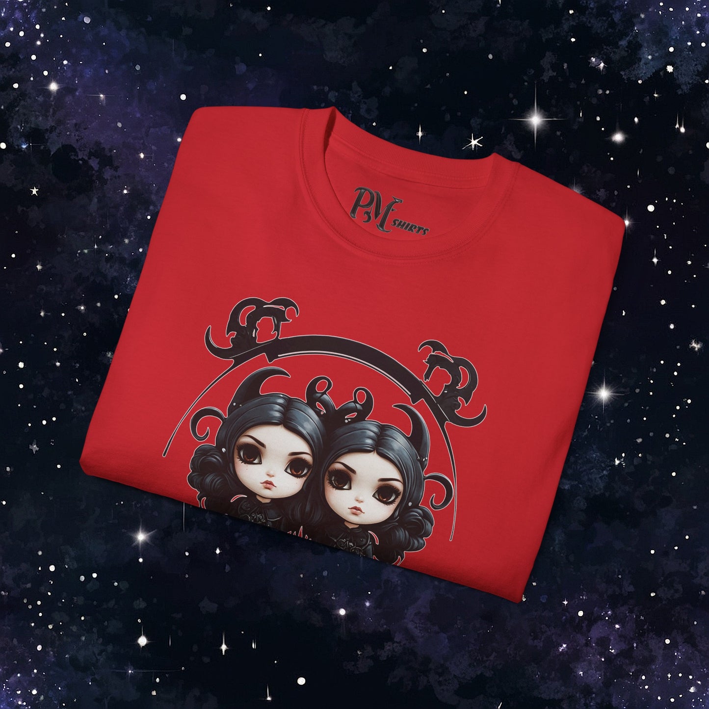 Gothic Gemini Zodiac T-Shirt: Dark Style Graphic Tee (Gildan 2000)