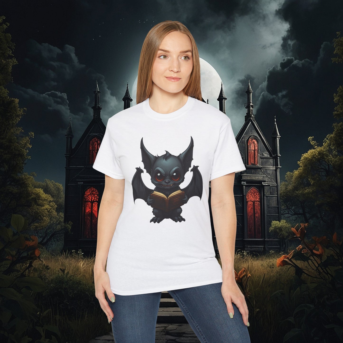 Gothic Bat Reading T-Shirt (Gildan 2000)