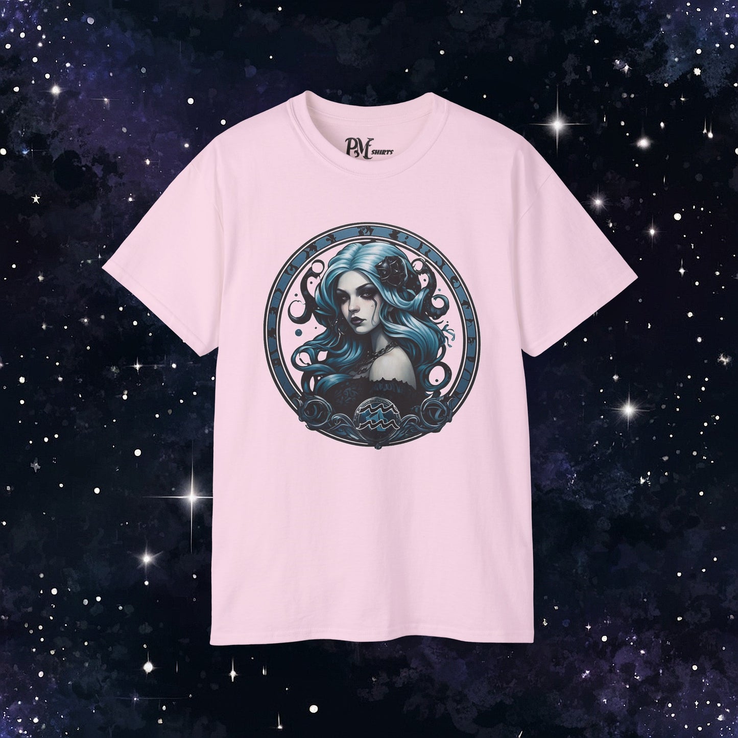 Gothic Aquarius Zodiac T-Shirt: Dark Style Graphic Tee (Gildan 2000)