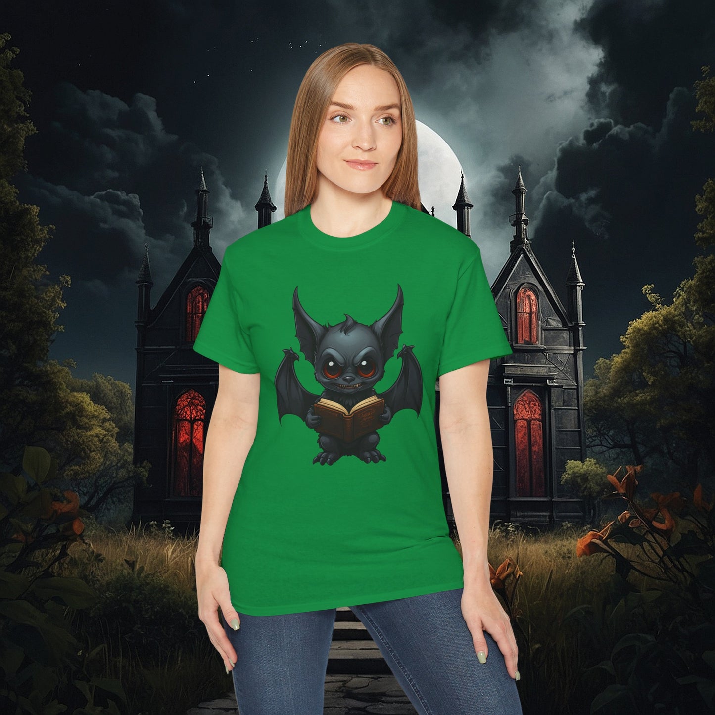 Gothic Bat Reading T-Shirt (Gildan 2000)
