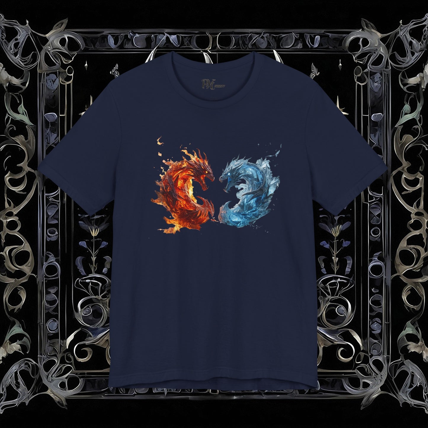 Gothic Fire and Ice Dragons Graphic T-shirt | Dark Fantasy Tee (Bella Canvas 3001)