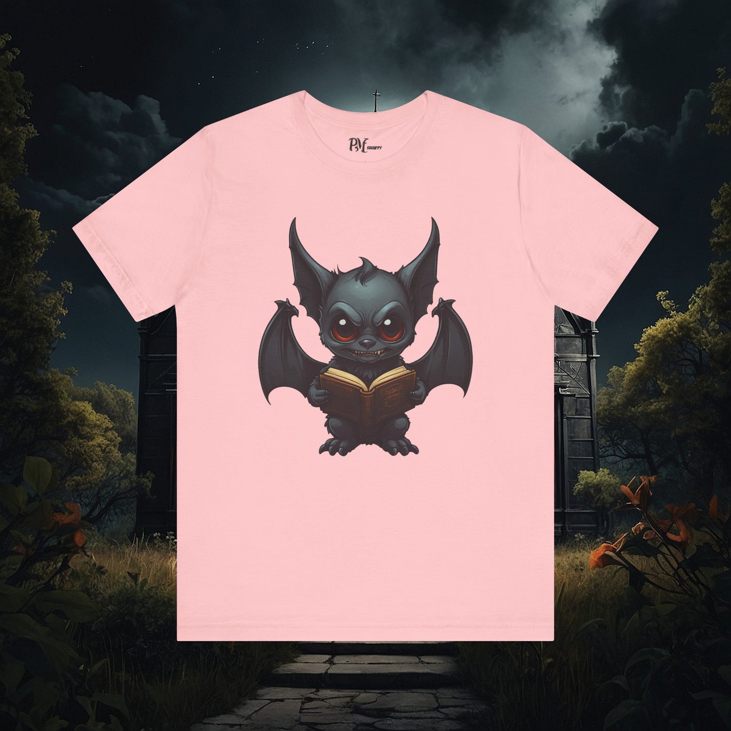 Gothic Bat Reading T-Shirt (Bella Canvas 3001)