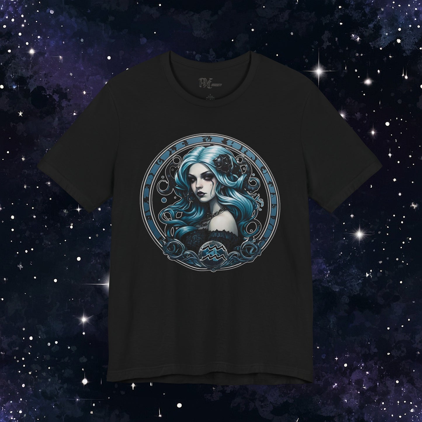 Gothic Aquarius Zodiac T-Shirt: Dark Style Graphic Tee (Bella Canvas 3001)