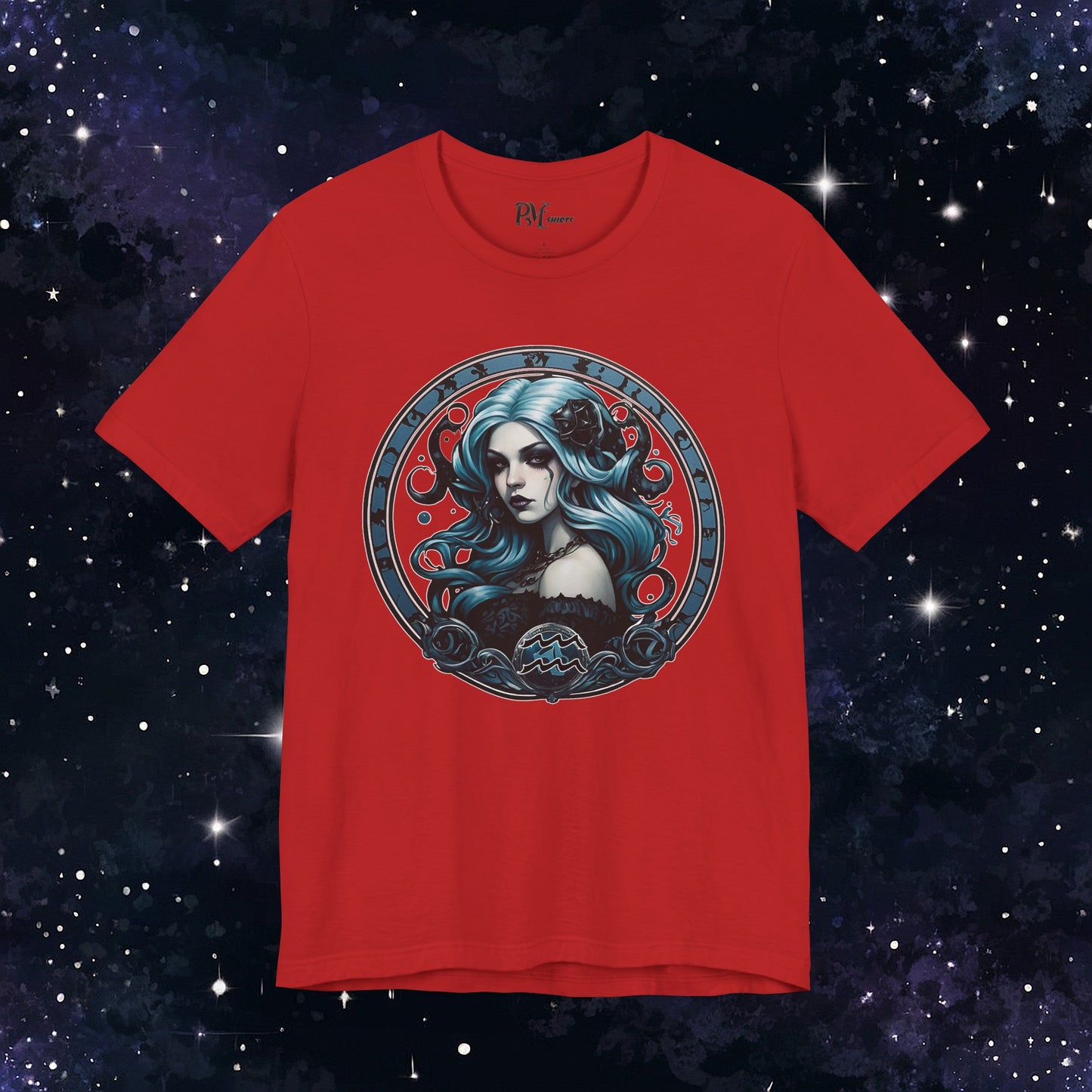 Gothic Aquarius Zodiac T-Shirt: Dark Style Graphic Tee (Bella Canvas 3001)
