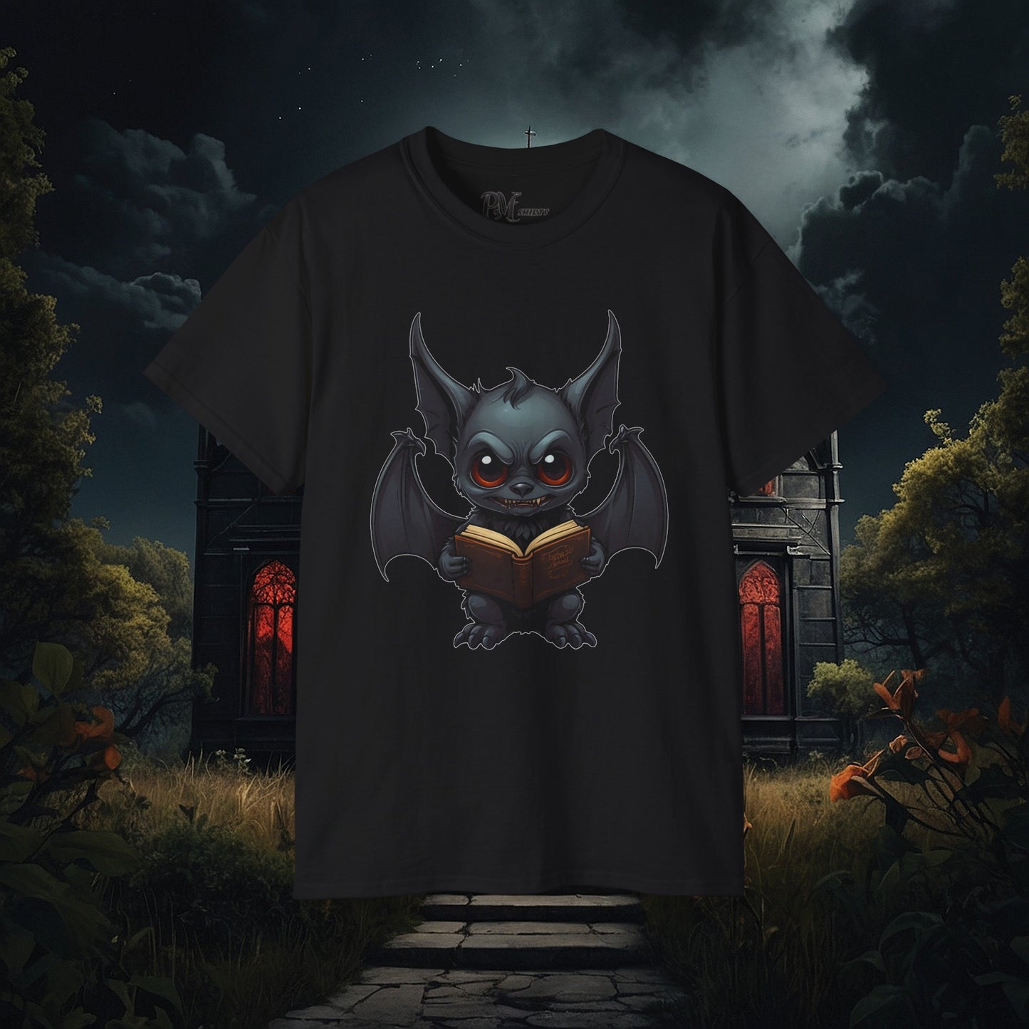 Gothic Bat Reading T-Shirt (Gildan 2000)