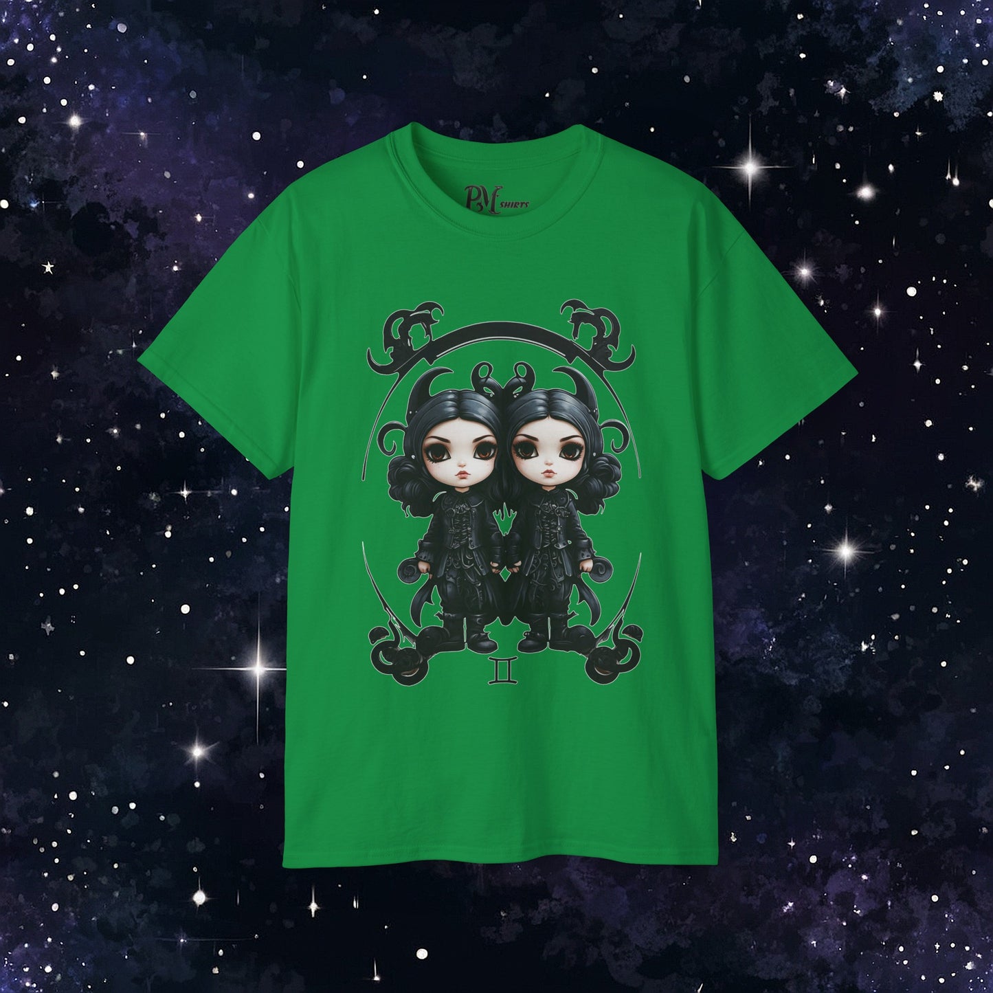 Gothic Gemini Zodiac T-Shirt: Dark Style Graphic Tee (Gildan 2000)