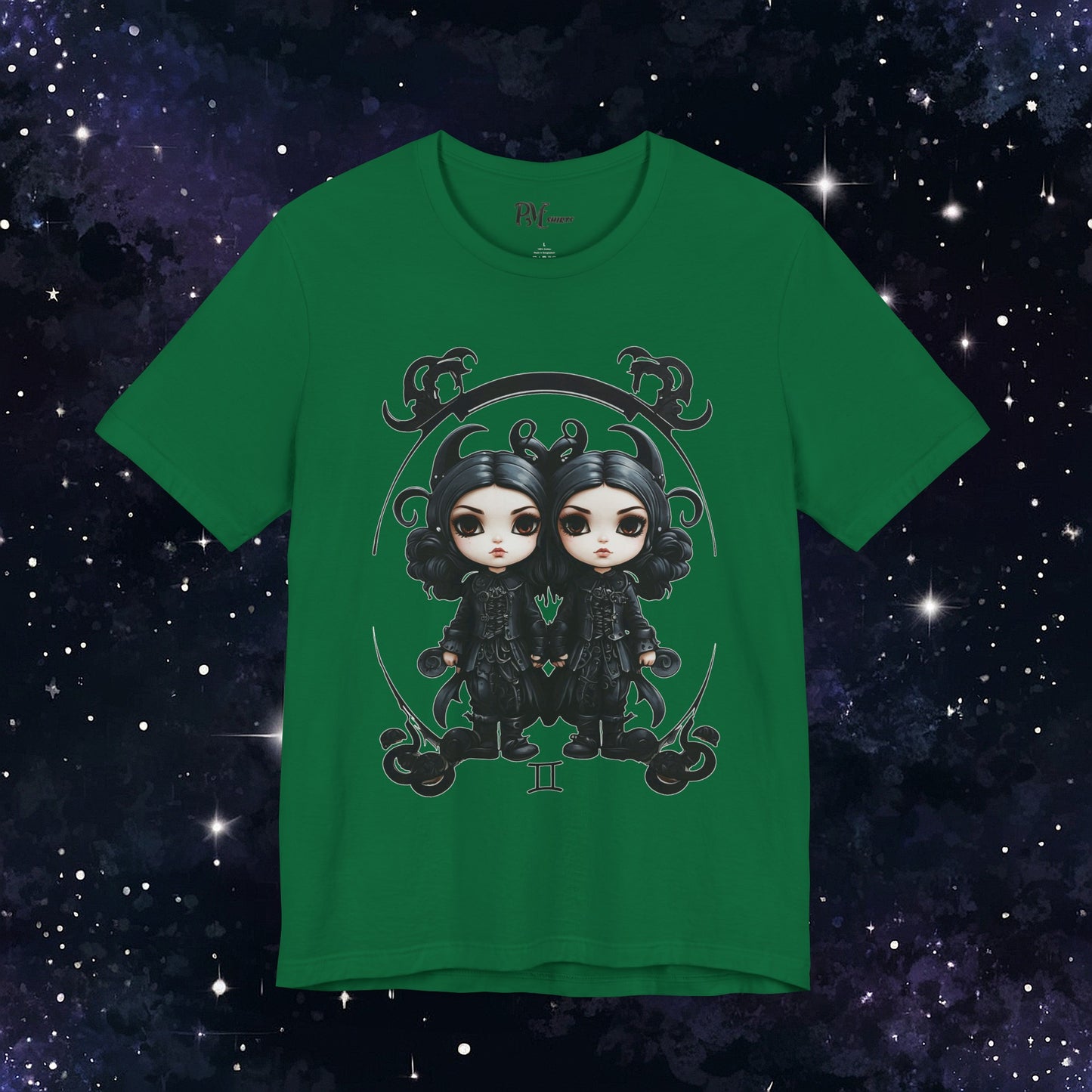 Gothic Gemini Zodiac T-Shirt: Dark Style Graphic Tee (Bella Canvas 3001)