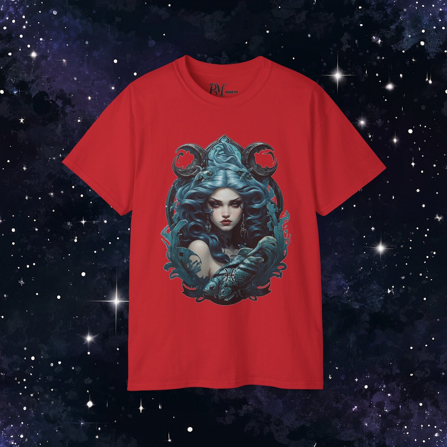Gothic Pisces Zodiac T-Shirt: Dark Style Graphic Tee (Gildan 2000)