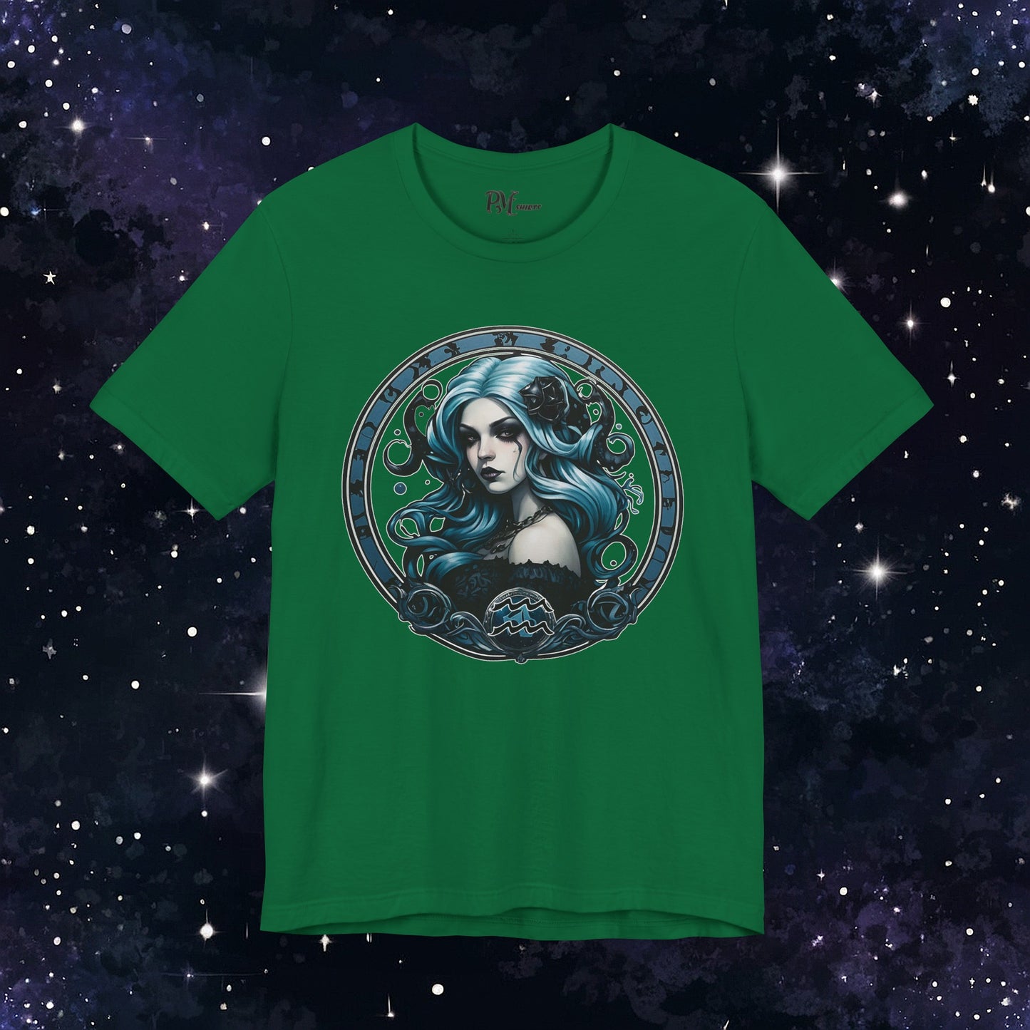 Gothic Aquarius Zodiac T-Shirt: Dark Style Graphic Tee (Bella Canvas 3001)