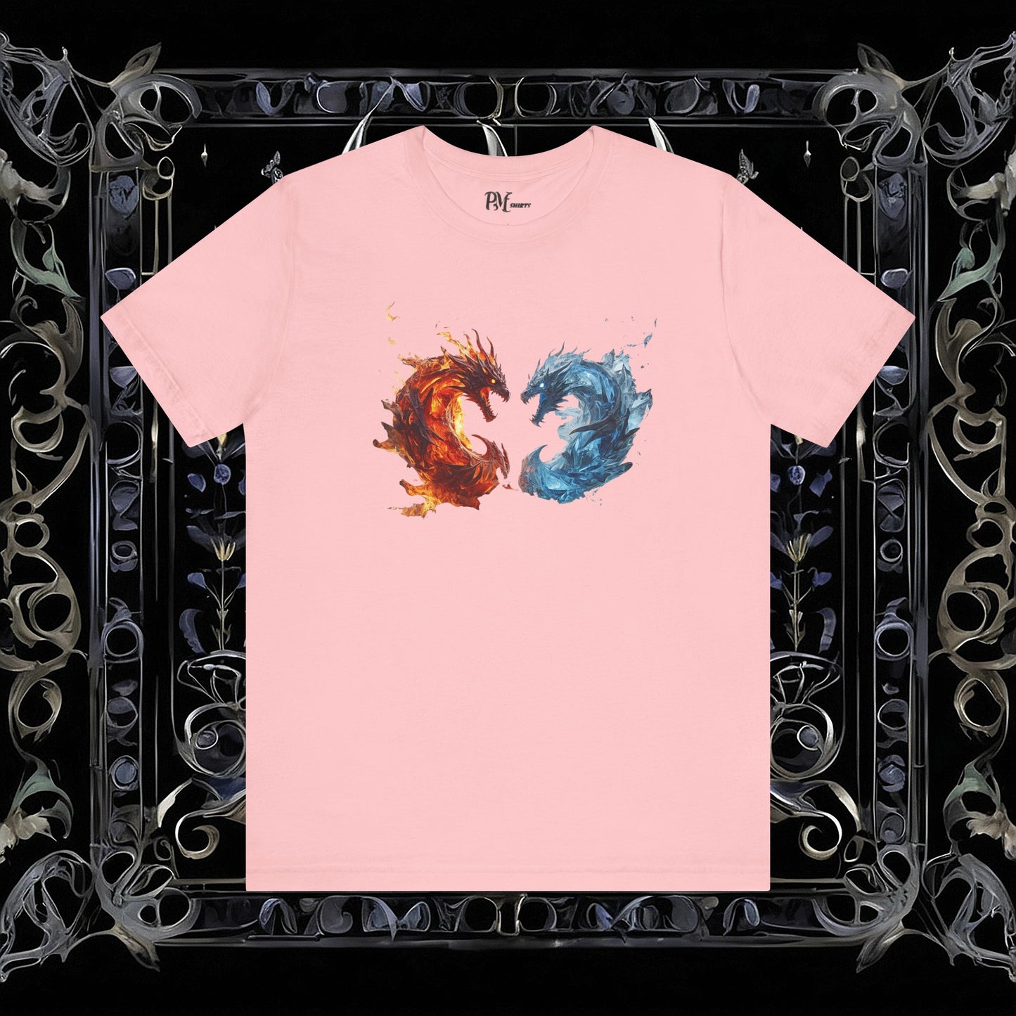 Gothic Fire and Ice Dragons Graphic T-shirt | Dark Fantasy Tee (Bella Canvas 3001)
