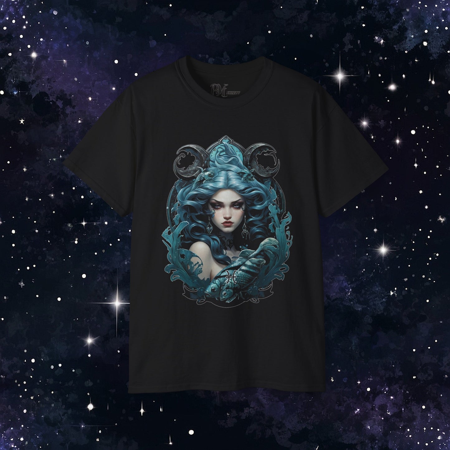 Gothic Pisces Zodiac T-Shirt: Dark Style Graphic Tee (Gildan 2000)