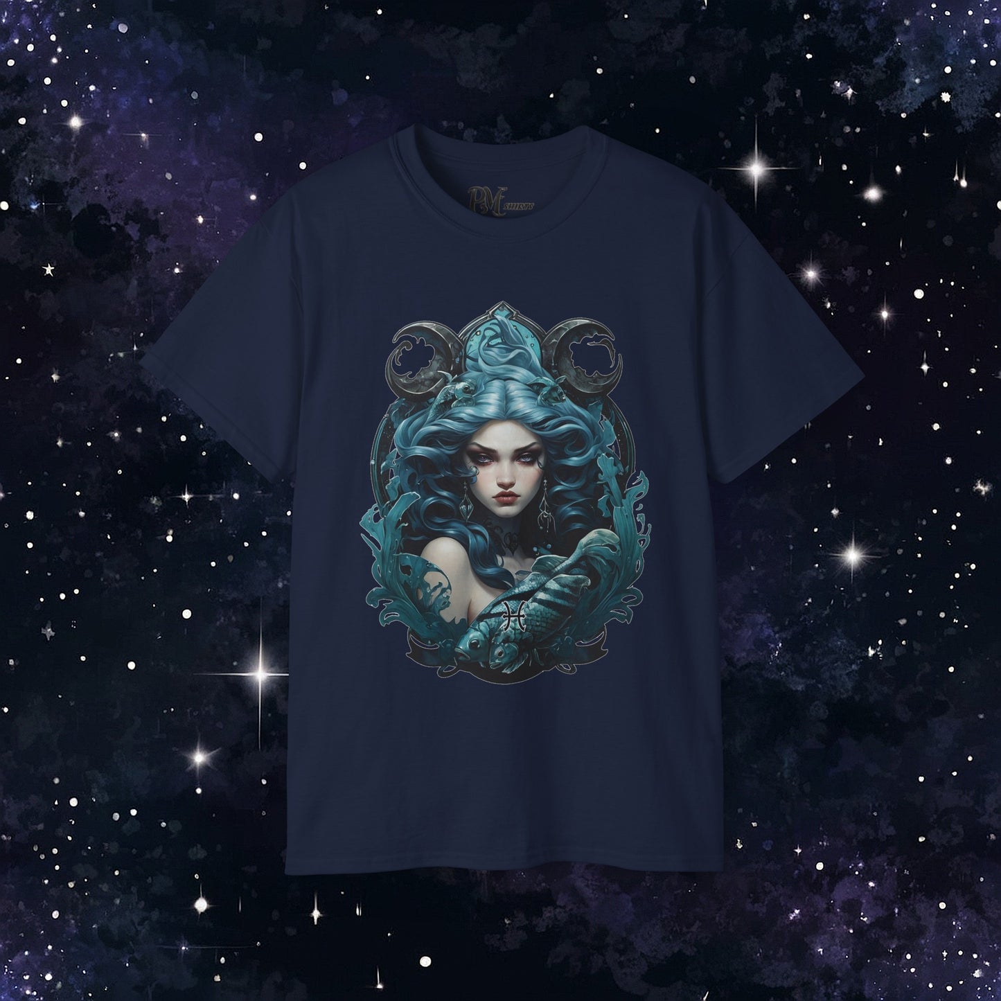 Gothic Pisces Zodiac T-Shirt: Dark Style Graphic Tee (Gildan 2000)
